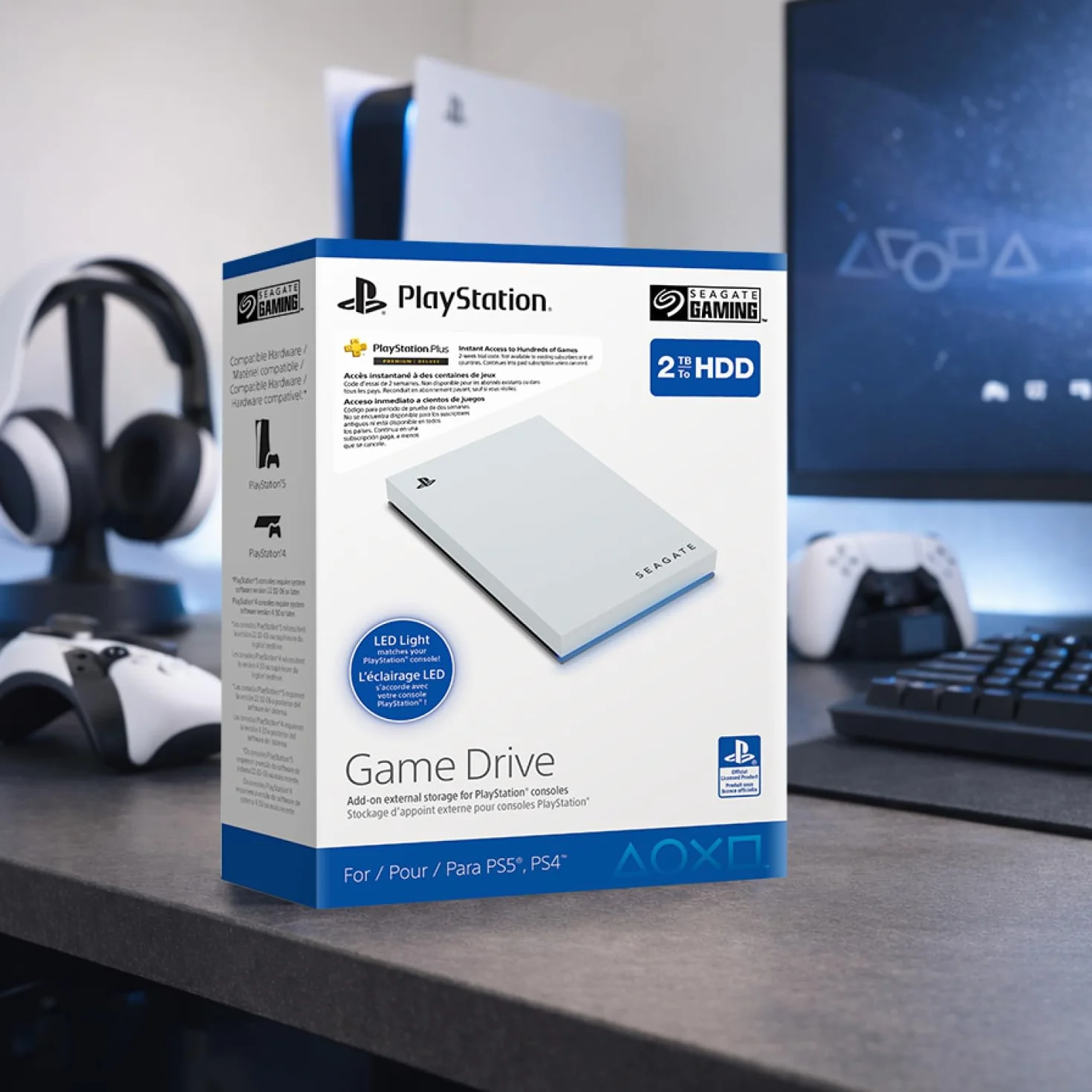 Seagate Game DrivePS4/PS5 2TB, twardy HDD, 2.5", USB 3.0, wskaźniki LED Niebieski, w tym 2 tygodnie Playstation+ (STLV2000202)