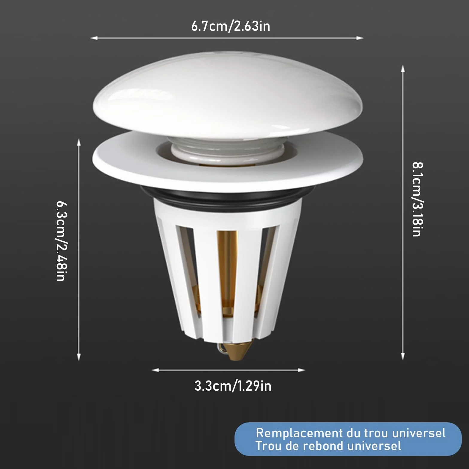Bonde Lavabo Universel Céramique Blanc Pop Up avec Filtre Anti-Clogging 34-40mm