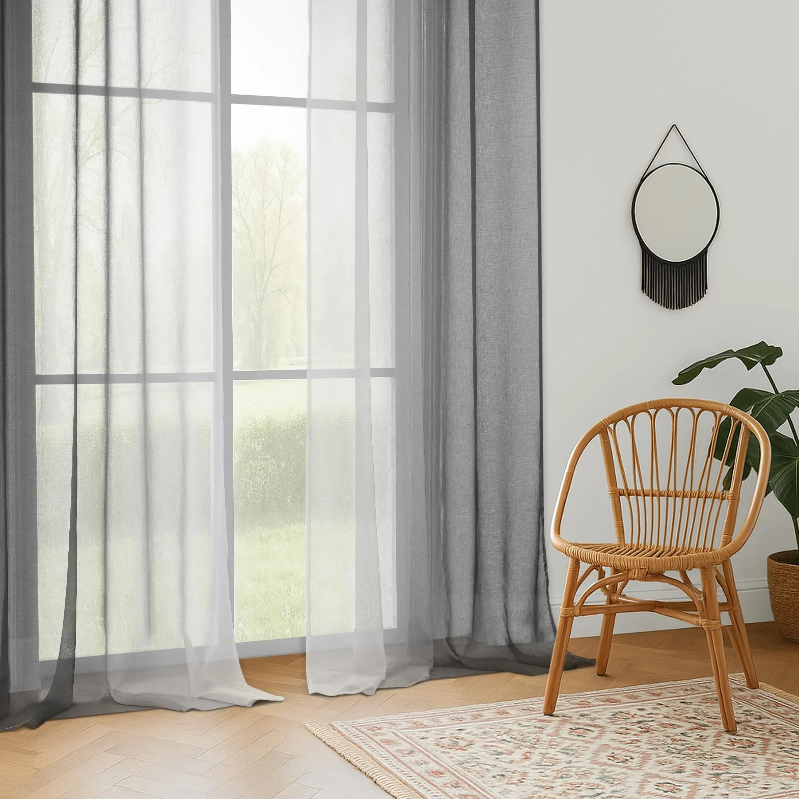 MRTREES Rideau Voilage Fenetre Dégradé Gris Oeillets 140x230 CM Lot de 2 Panneaux Voilages pour Chambre Salon