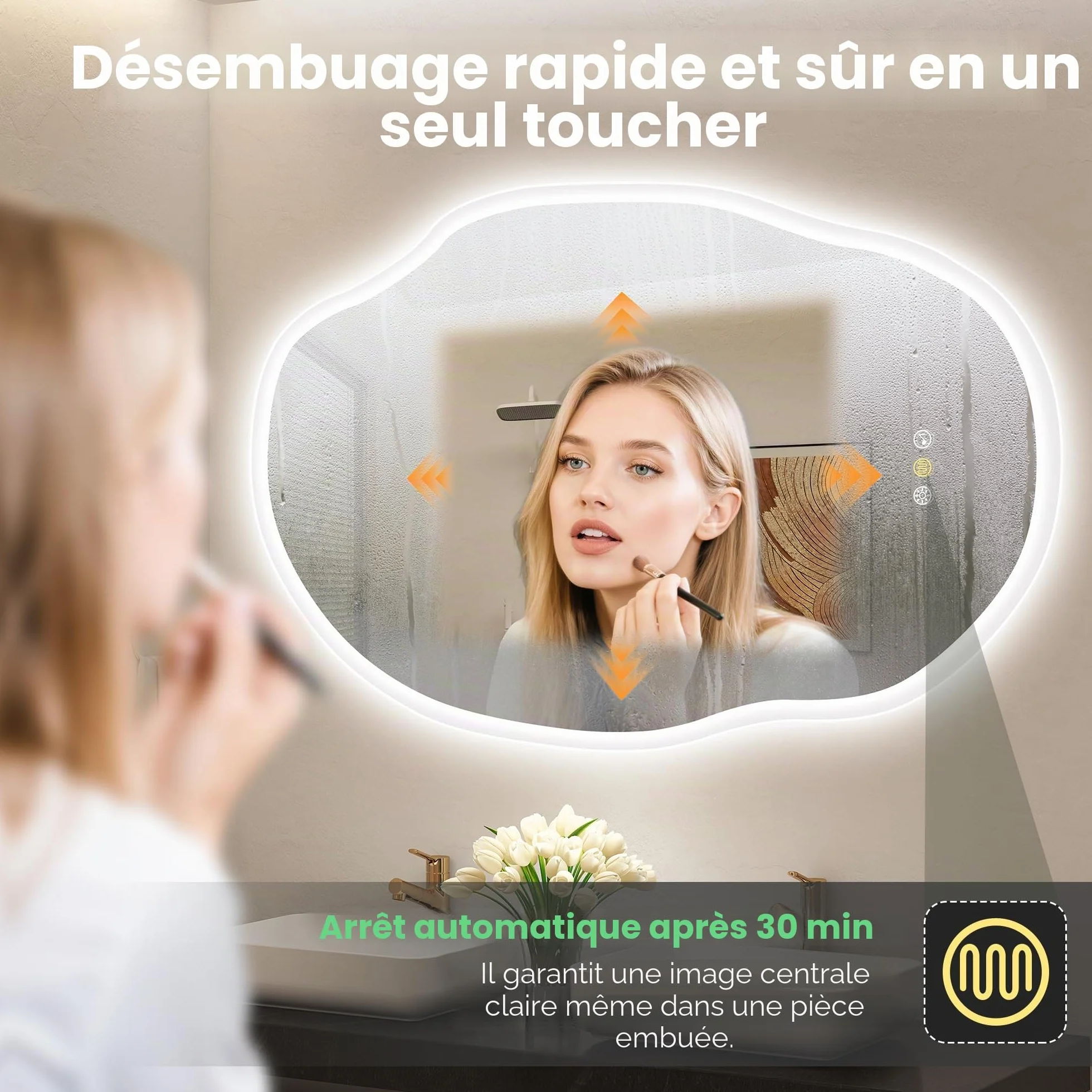 S'bagno Irrégulier Miroir Salle de Bain avec Eclairage 70x100cm, Bluetooth Miroir LED Salle de Bain, Anti-buée, 3000K-6500K, Dimmable, Mémoire, IP44 Miroir Lumineux Salle de Bain, Horizontal/Vertical