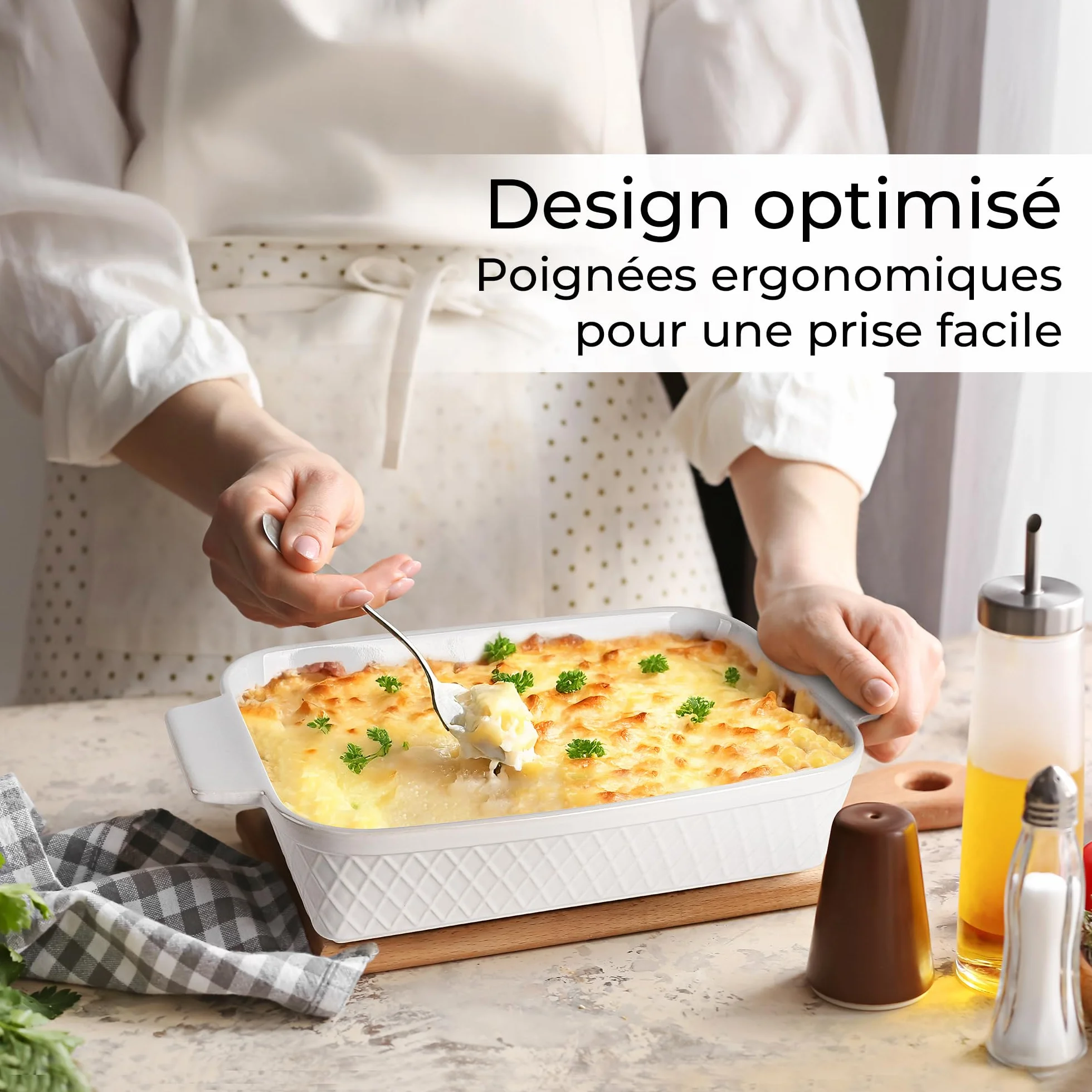 MIAMIO – Ensemble de 3 plats à gratin/Plat à cuisson rectangulaire en céramique, ensemble empilable de 3 pièces, 850 ml, 1650 ml, 2900 ml – Lave-vaisselle et four compatibles – Collection Palmanova