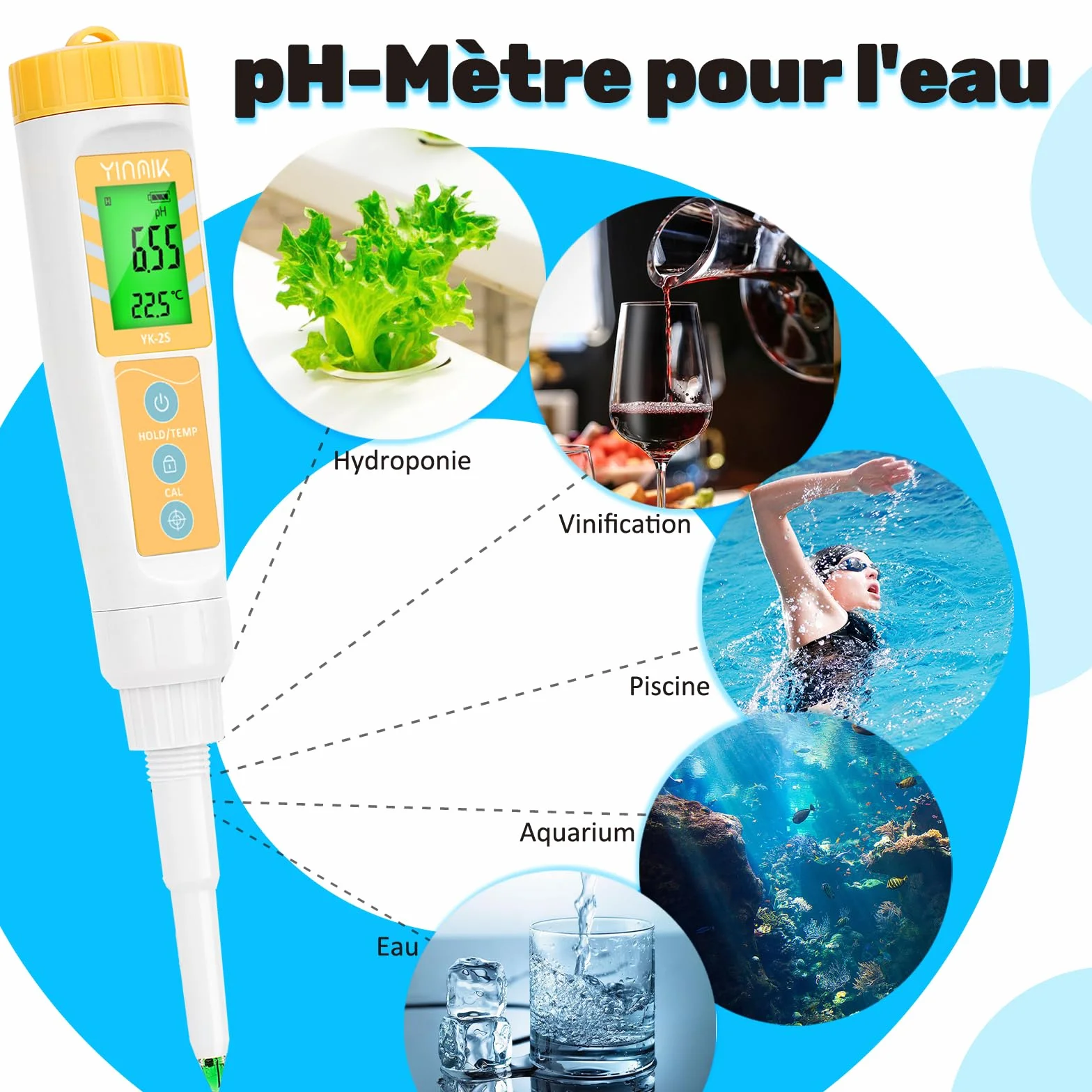 pH Mètre Alimentaire, Testeur de pH pour Pâte à Pain et Levain, pH Mètre Numérique pour Fabrication de Vin Rouge et de Bière, pH-Mètre Étanche pour Viandes, Fromages, Cosmétique, Conserve, Liquide