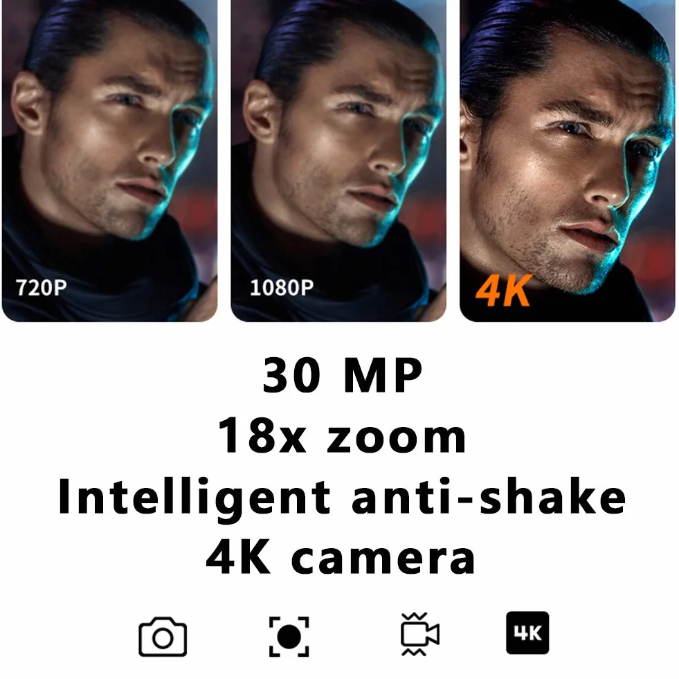 Qiilu Cyfrowa kamera wideo, kamera 4K zapobiegająca wstrząsom, fotokomórki wideo wysokiej rozdzielczości cyfrowe wideo 18-krotny zoom 3-calowy ekran dotykowy IPS