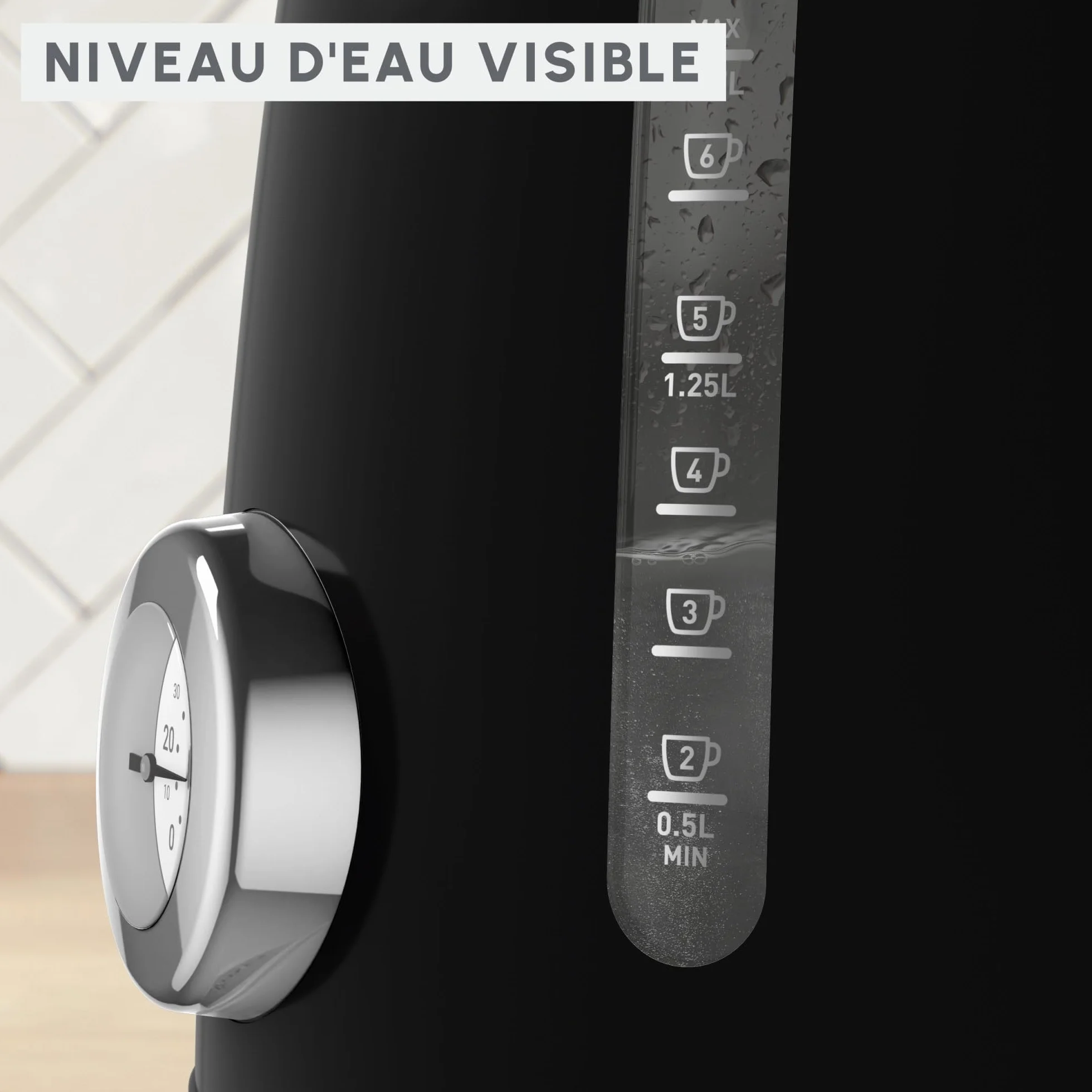Moulinex Soleil, Bouilloire électrique 1,7L, Contrôle de la température, 2400W, Deux fenêtres de niveau d'eau, Noir, BY3558E0