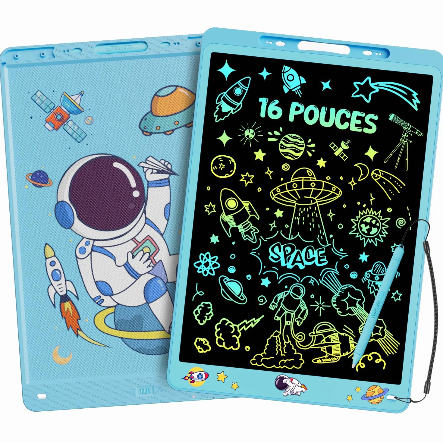 Electight Tablette d'écriture pour Enfants 16 Pouces LCD avec Verrouillage D'effacement Cadeau Filles Garçons 2-8 Ans Bleu