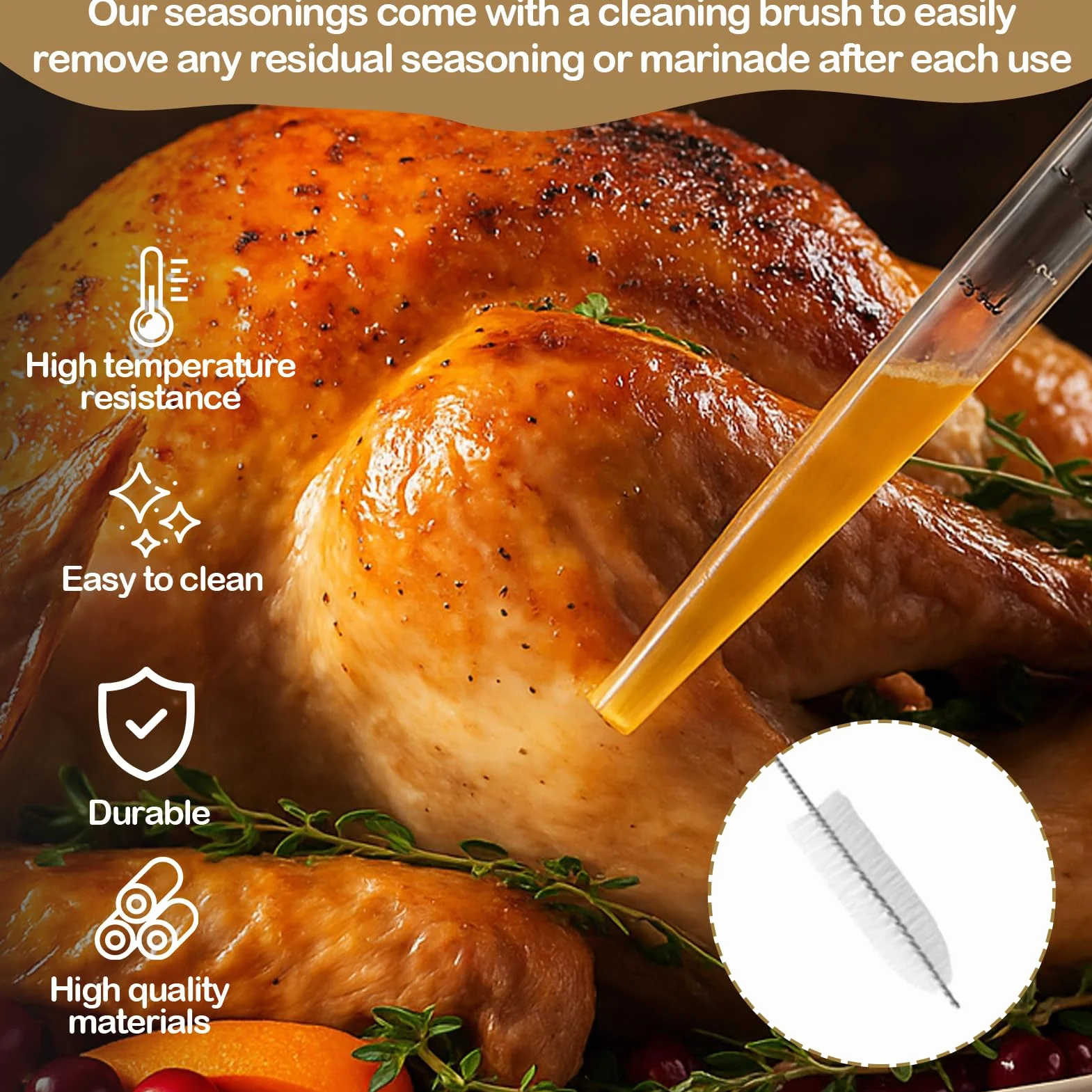 Poire à Jus Cuisine avec Brosse de Nettoyage, Seringue à Sauce pour Barbecue