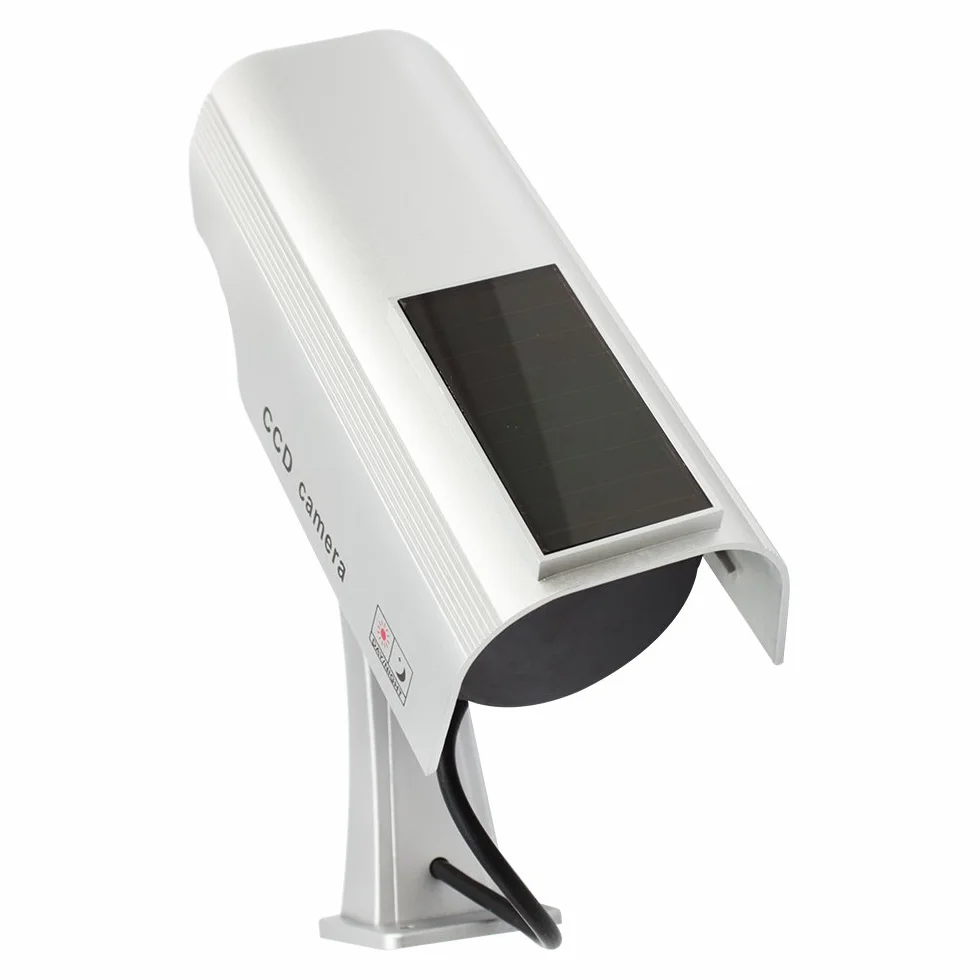 COM-FOUR® atrapa kamery 2x na zewnatrz - atrapa kamery ze wspornikiem sciennym - solarna kamera monitorujaca z dioda LED do domu - atrapa kamery dozorowej (02 sztuk)