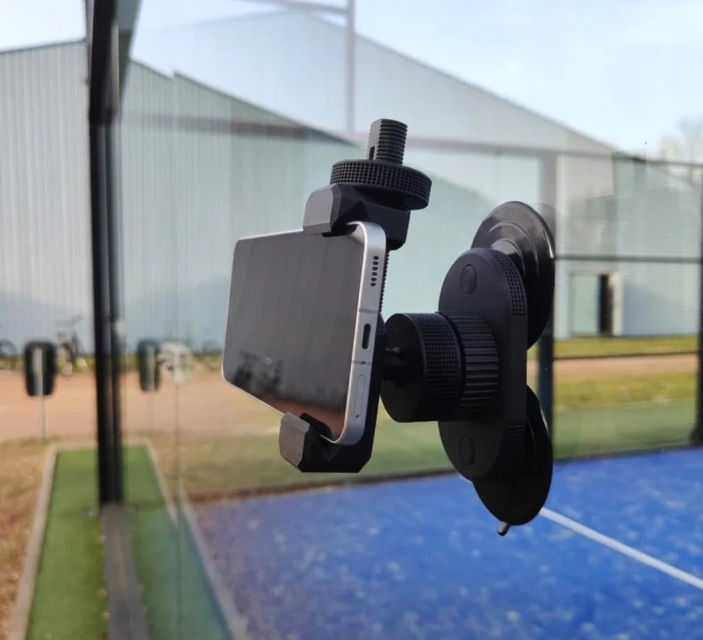 Uchwyt na telefon Padel z wytrzymałą przyssawką - uniwersalny uchwyt na aparat do nagrywania wideo, treningu i mediów społecznościowych - obracany o 360° - kompatybilny z iPhone, Samsung i nie tylko