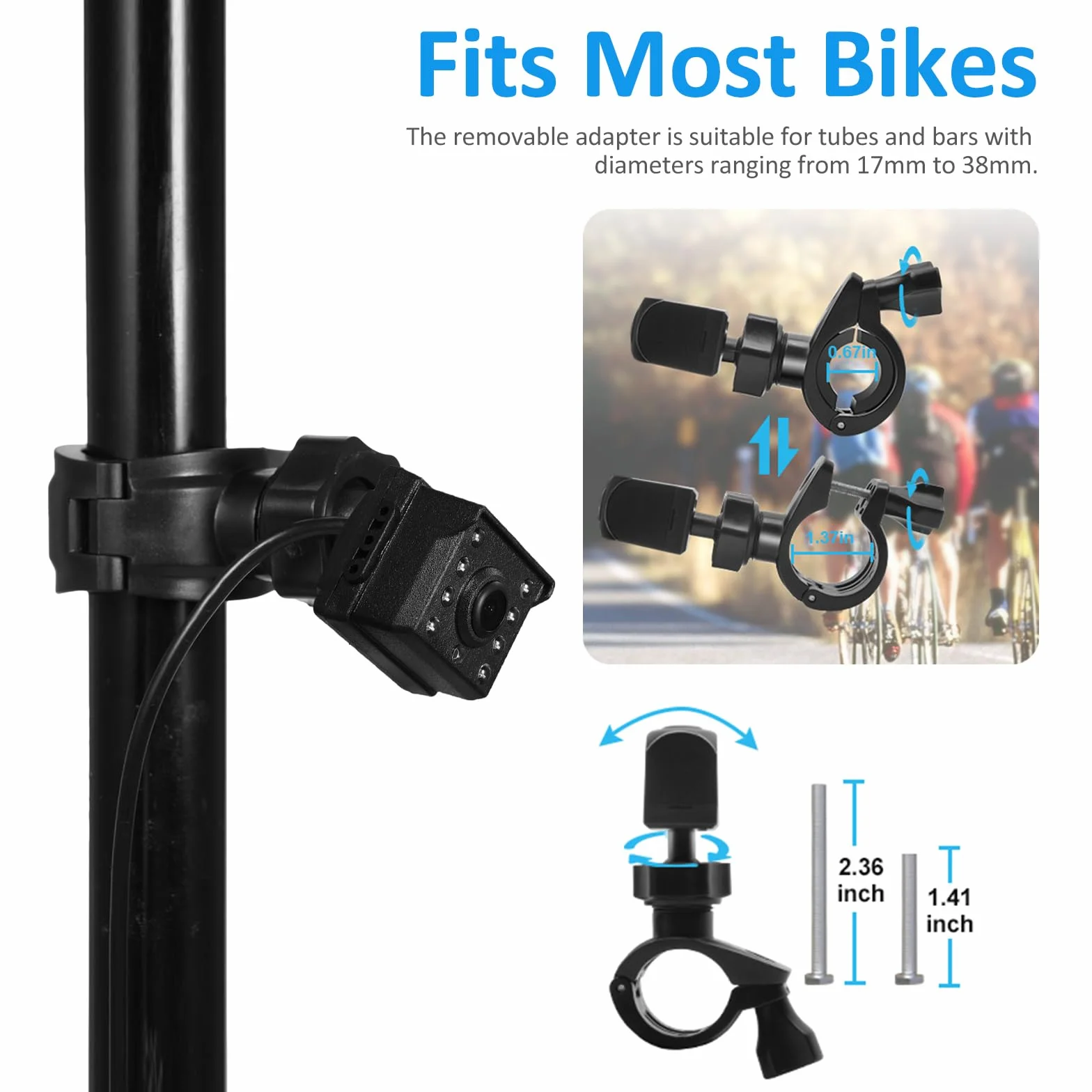 Shkalacar Tylna kamera rowerowa, lusterko do kierownicy rowerowej 1080P kamera cofania z monitorem 4,3 cala, 8 diod LED noktowizor rowerowy