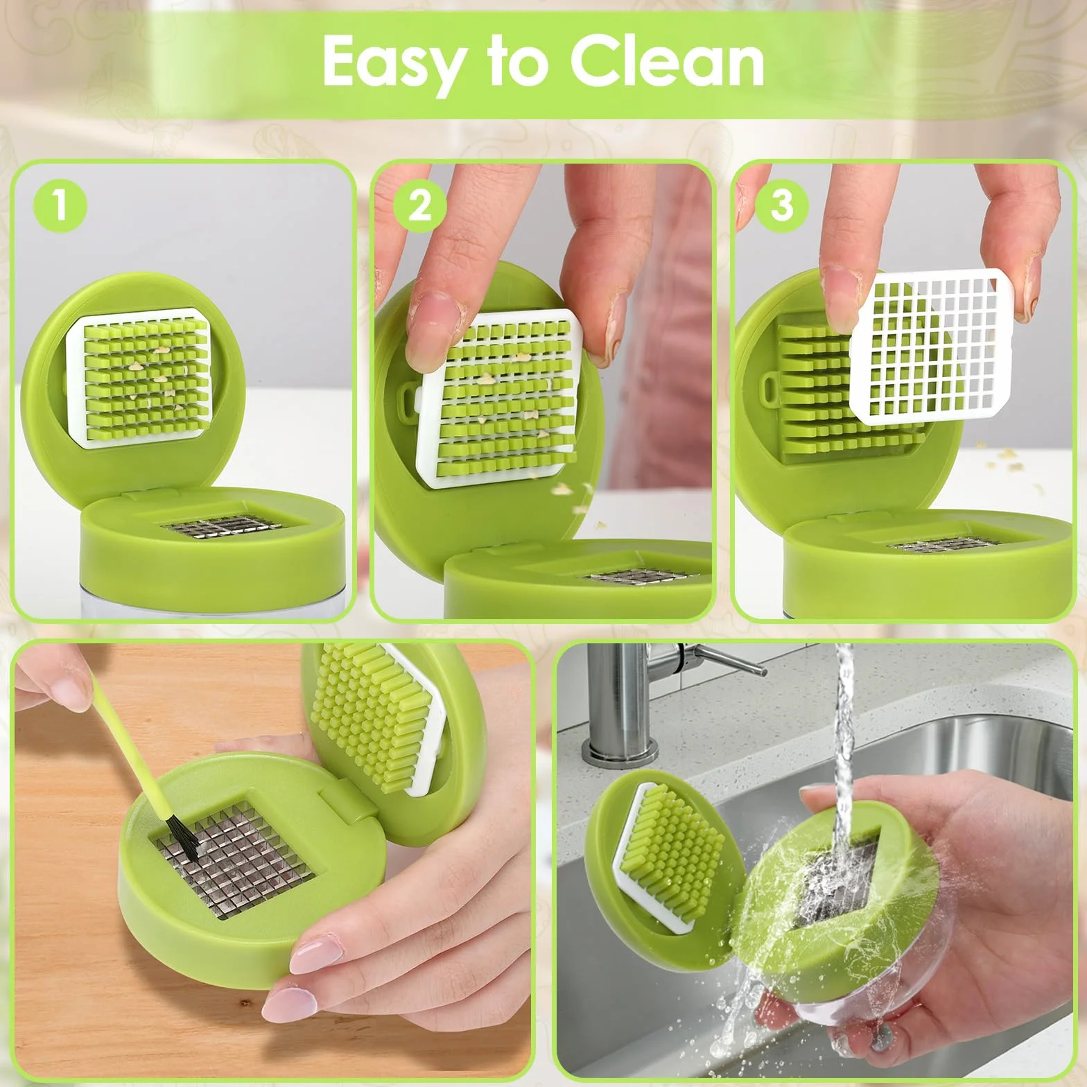Set de Presse-Ail 2 Pièces, Presse-Ail Manuel avec Lames en Acier Inoxydable, Éplucheur Silicone et Brosse