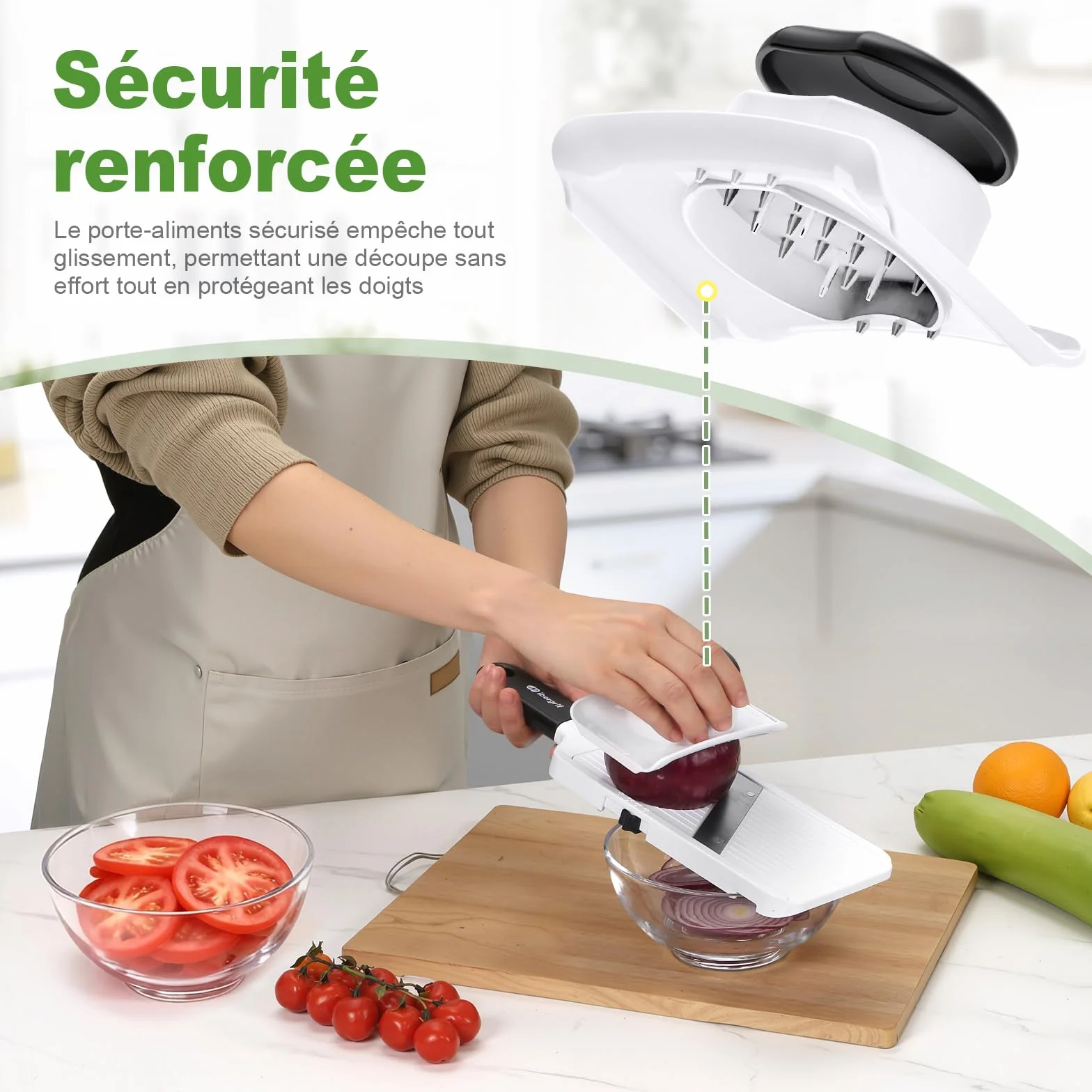 Ibergrif M526 Mandoline Cuisine Multifonctions Manuel Réglable 1–4 mm, Coupe-Légumes avec Protection anti-doigts & Verrou de Sécurité