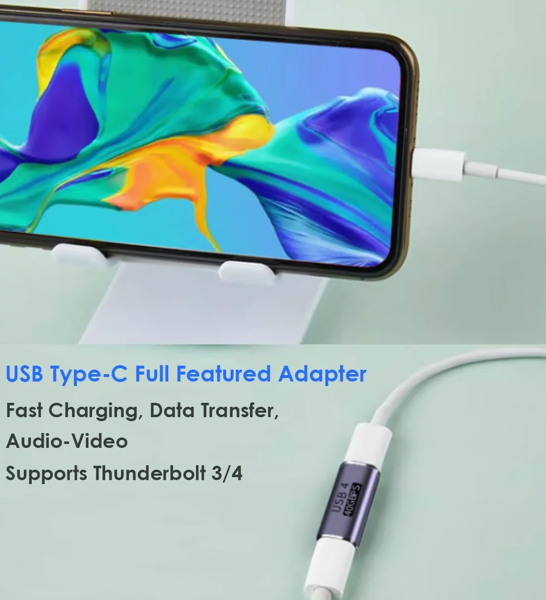 Adapter USB C do gniazda, złącze USB C, przedłużacz USB typu C, obsługuje transmisję 40 Gbit/s, ładowanie 100 W, 8 K/60 Hz, kompatybilny z Thunderbolt 4/3, MacBook Pro/Air i wieloma innymi