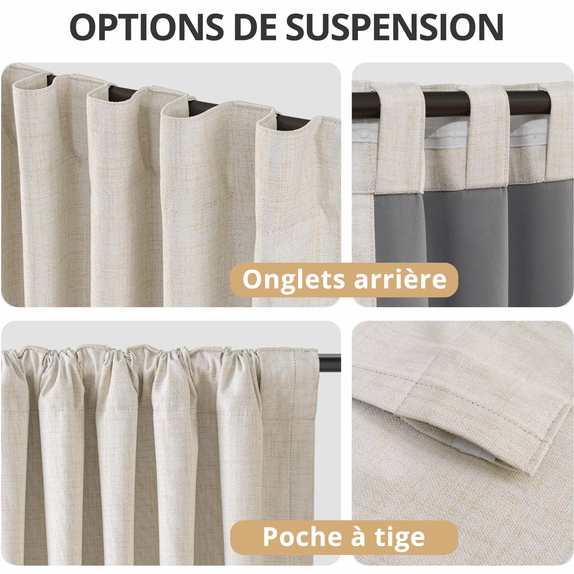 Rideaux 100% Occultants avec Œillets, Texture de Lin Discret - Set de 2 - H245 x B140 cm -Rideaux Anti-Vue avec Passants pour Chambre à Coucher ou Salon,Crème