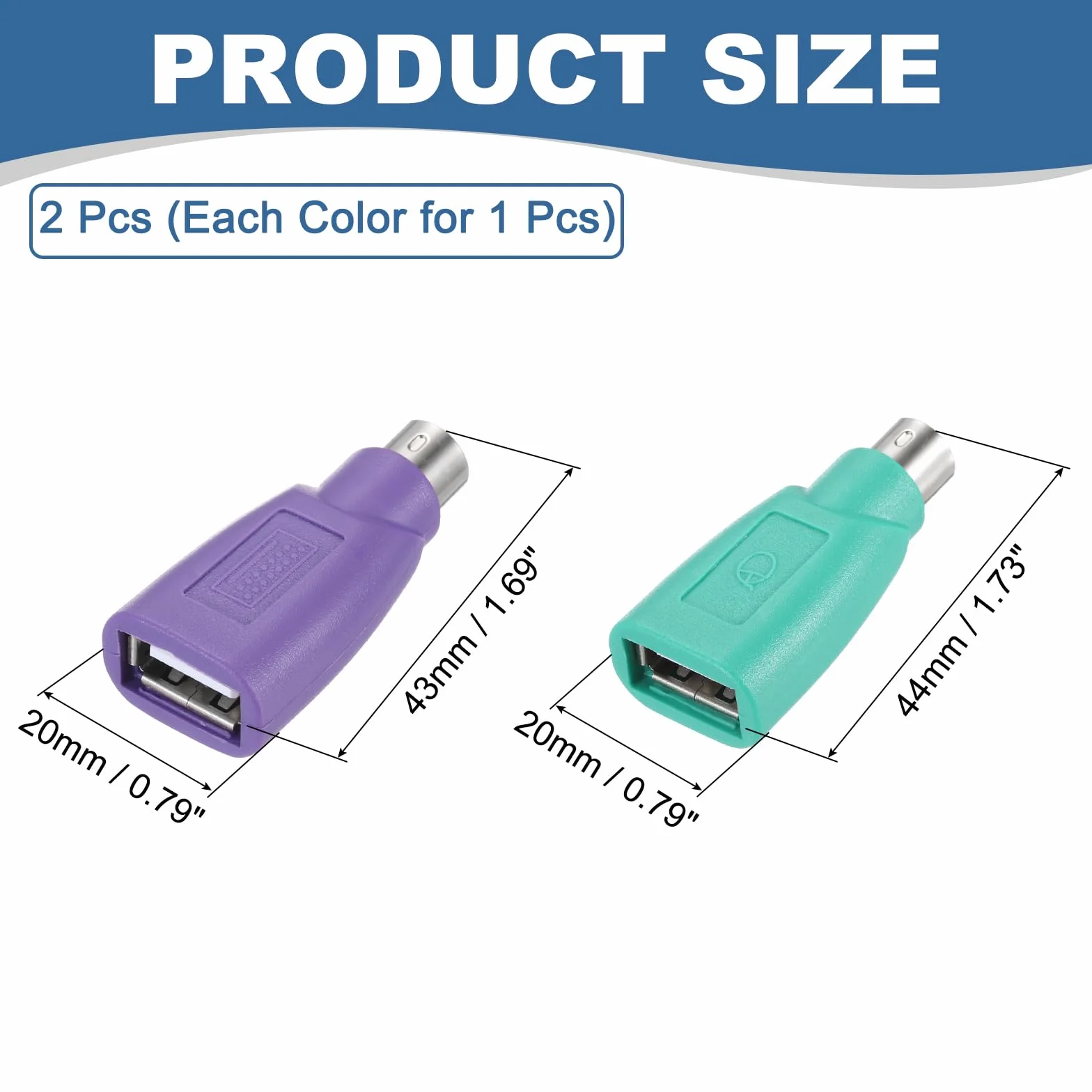 Adaptateur PS/2 vers USB Mâle Femelle Vert Violet