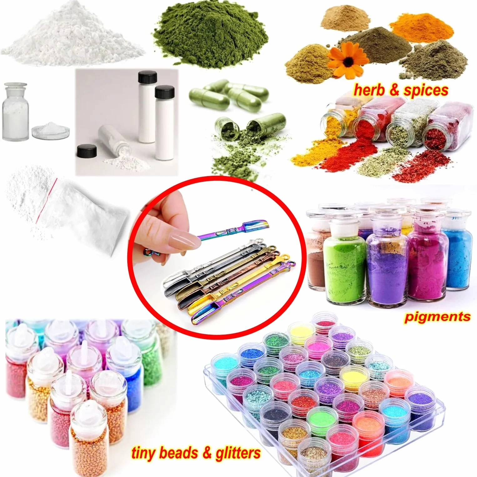 Lot de 6 mini cuillères à priser en métal pour poudre, épices, herbes et pendentif porte-clés DIY