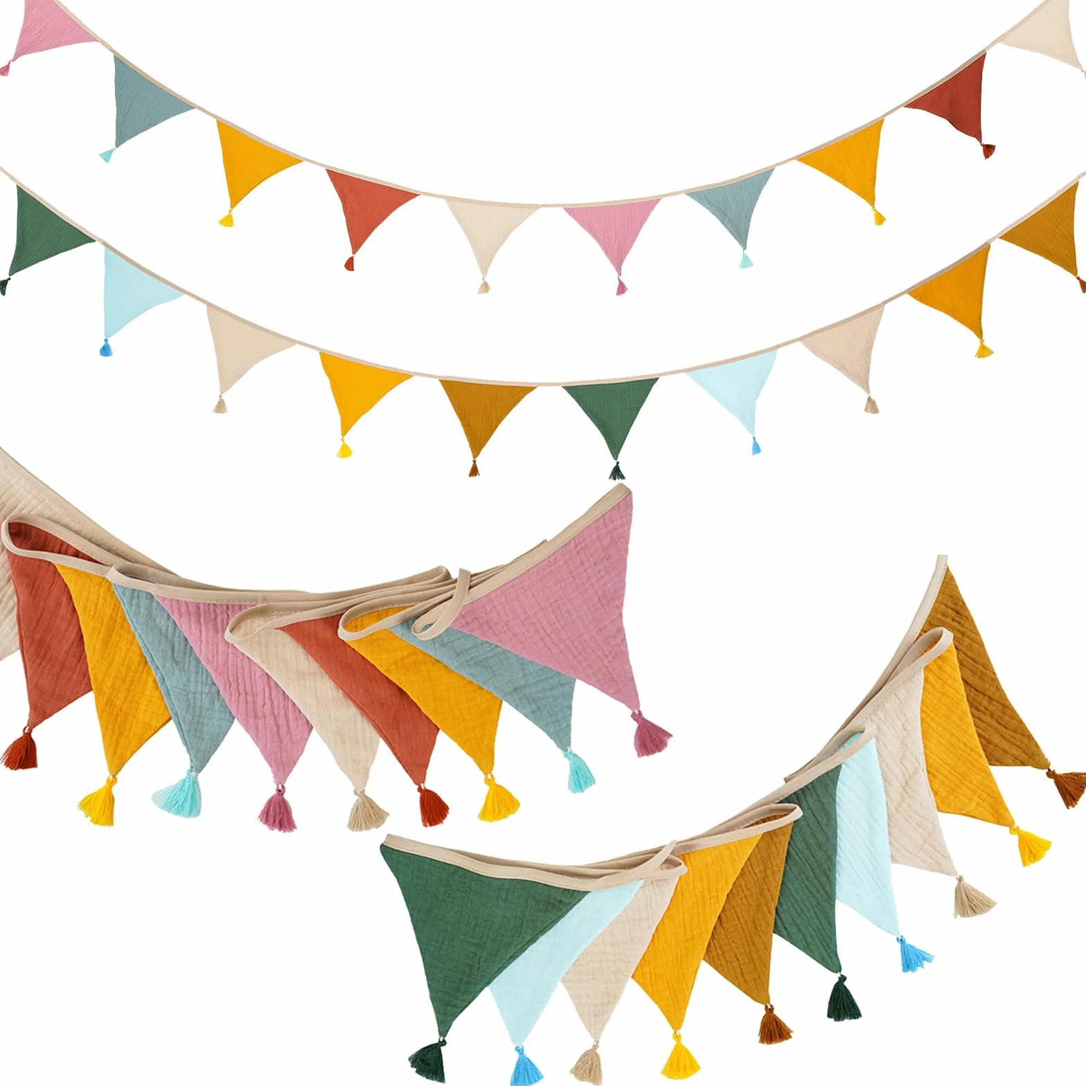 Guirlande de Fanions pour Chambre d'enfant, 2.6m Chaîne de Fanions Coton Mousseline avec Glands, Décoration Lit Fille & Garçon