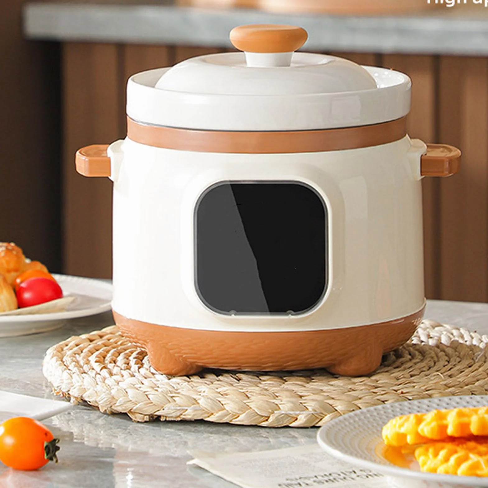 Marmite électrique, Cuiseur de Bouillie de Soupe en Céramique, Mijoteuses 235W avec Couvercle, Marmite électrique en Céramique de 1,8 L pour Simple (Prise UE)