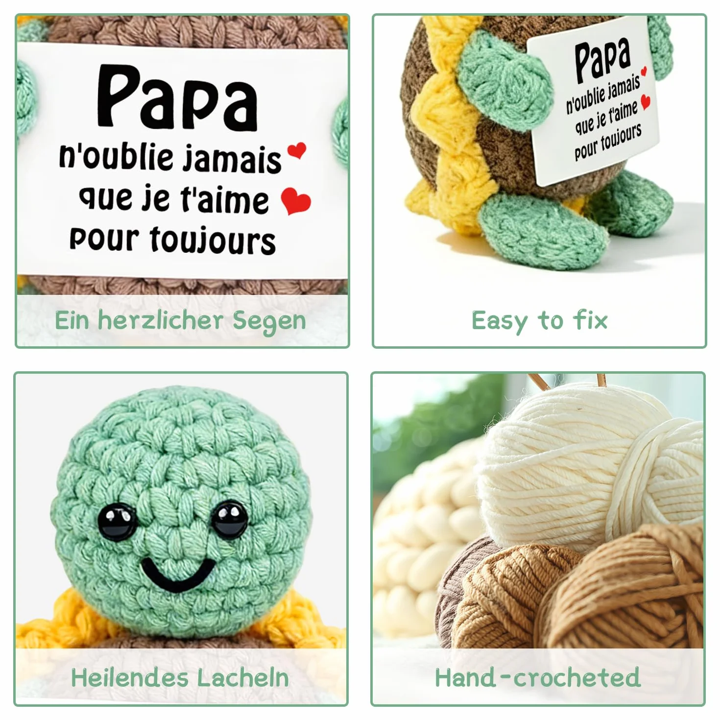 HUKUMA Tortue en Crochet Main avec Carapace en Tournesol Cadeau Papa Noel Anniversaire Fête des Pères