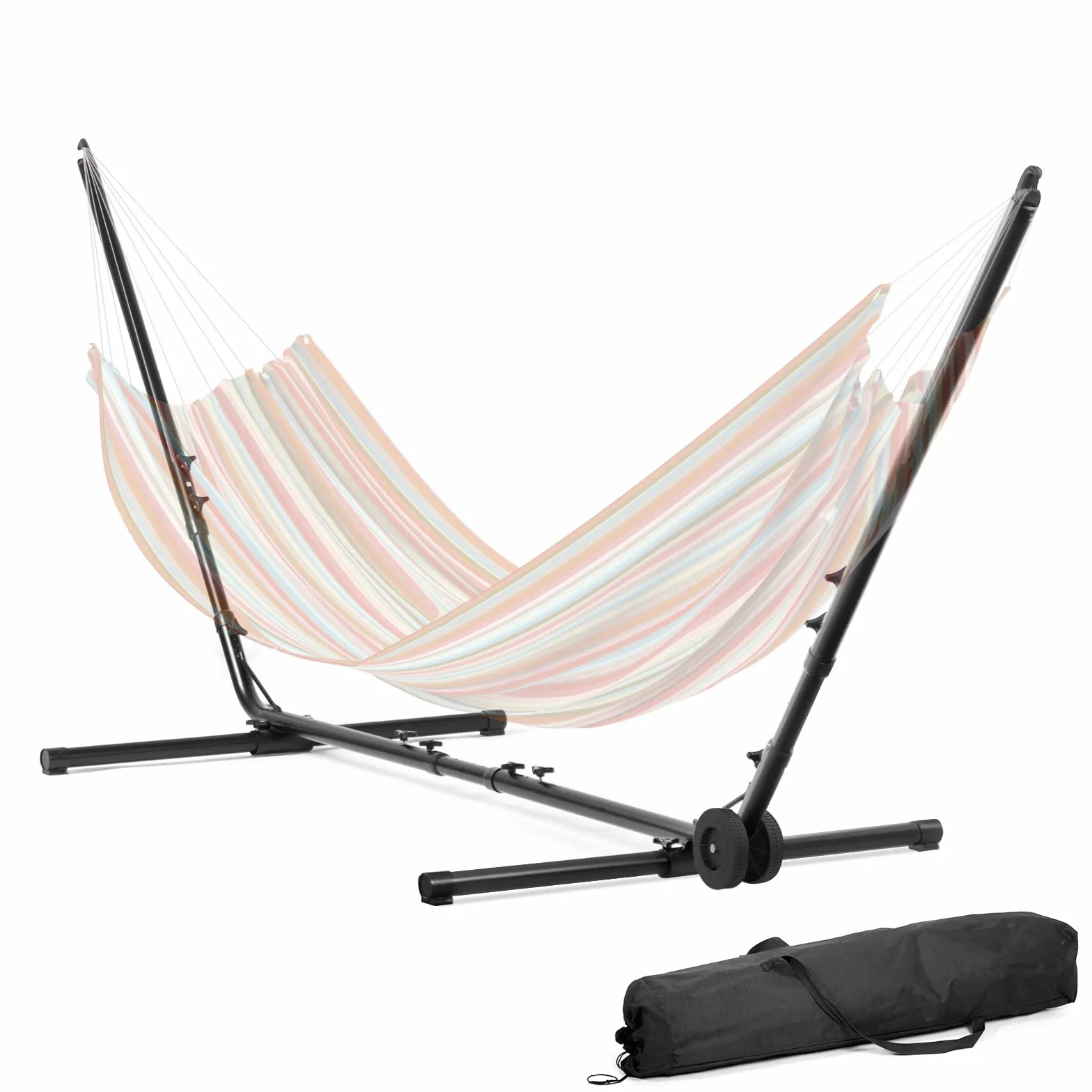 Todeco Armature en Acier pour Hamac de Jardin Camping avec Roues et Sac de Transport 296-380 x 107-132 x 100 cm