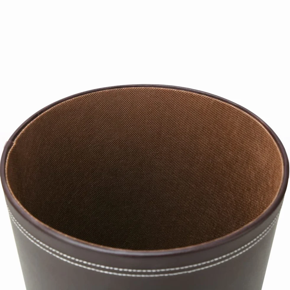 KINGFOM™ Corbeille à Papier en Cuir Rond Marron Bureau Salle de Bains