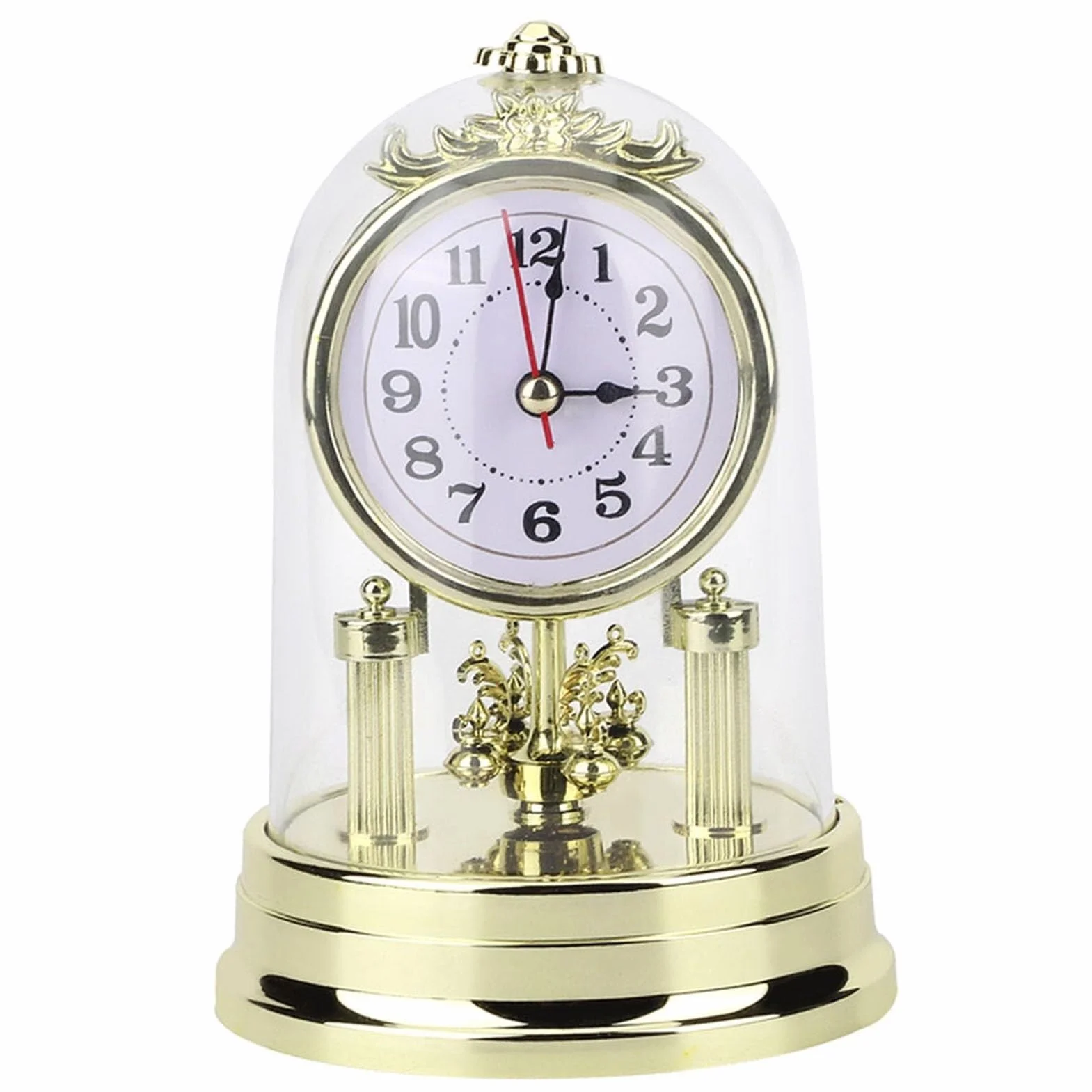 EPASHA Horloge de Cheminée Vintage Silencieuse avec Couvercle en Verre Dôme, Piles, Antique de Table 11 x 17 cm Or
