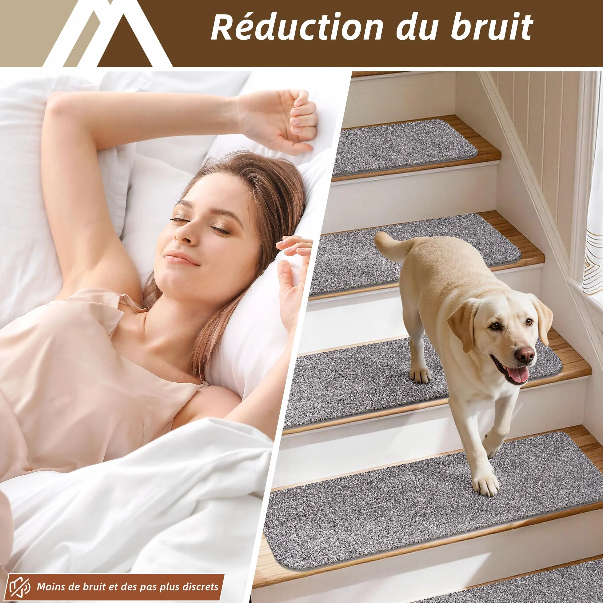 COSY HOMEER Moquette Escalier Antidérapante 70x22cm Lot de 4 Tapis Marchette Lavable TPE Auto-Adhésif Gris