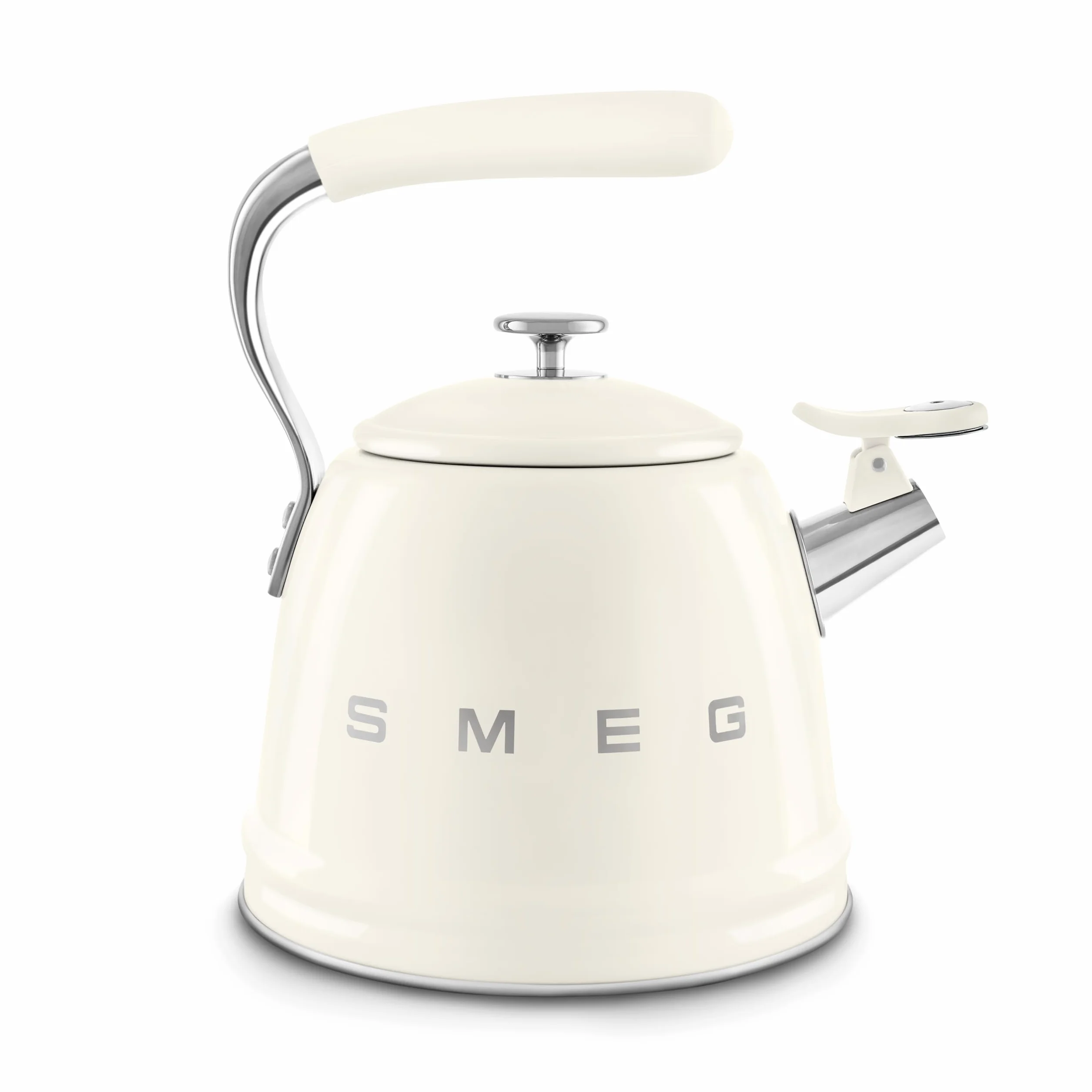 Smeg, Bouilloire SIfflante WKF01CR, en Acier Inoxydable, Capacité 2,3 L, Couvercle Amovible et Bec Doseur, Compatible avec Induction, Crème