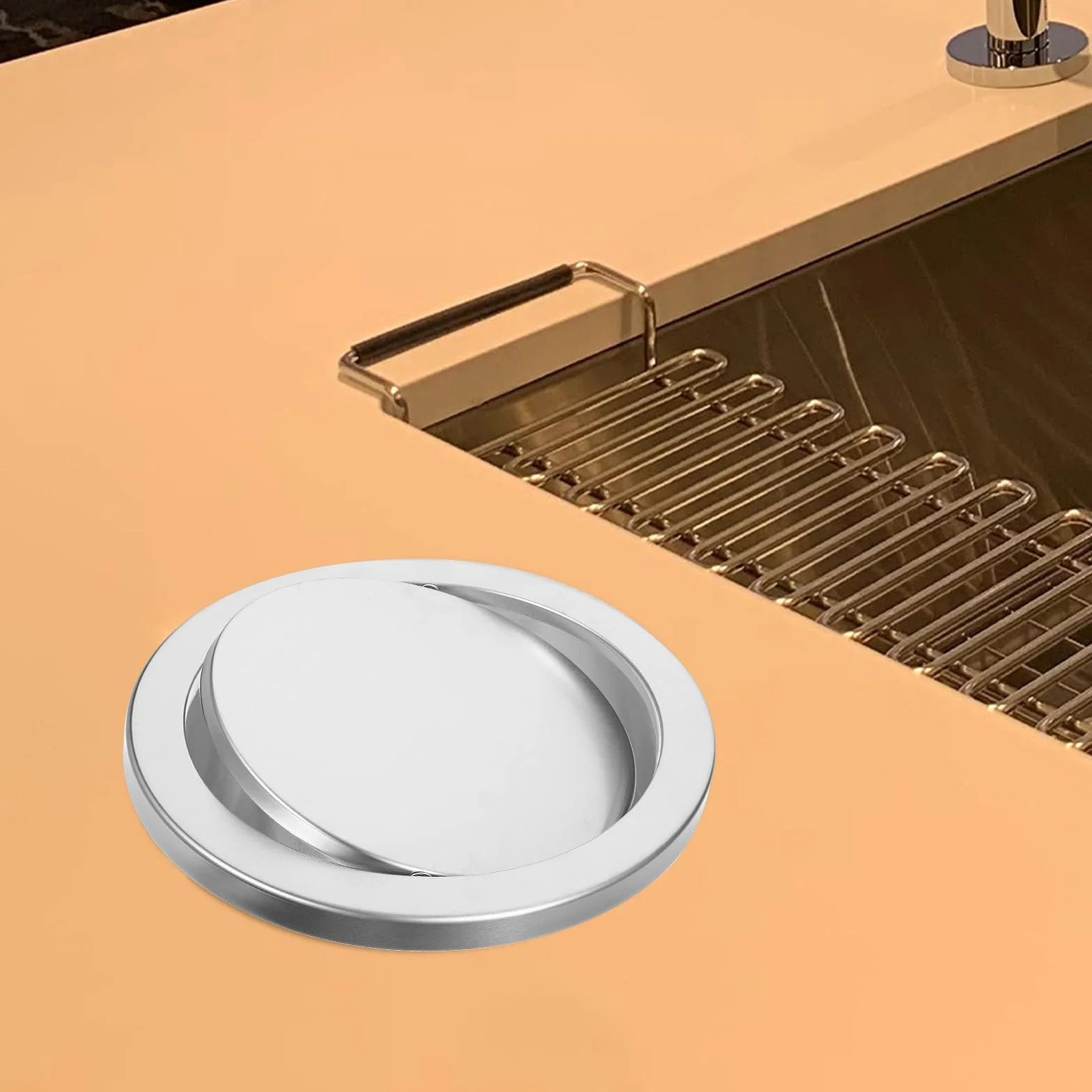 Couvercle Métallique à Rabat pour Poubelle Ronde en Acier Inoxydable Argenté, Facile à Installer, Performance Fiable, pour Lieux Publics, Diamètre 30 Cm