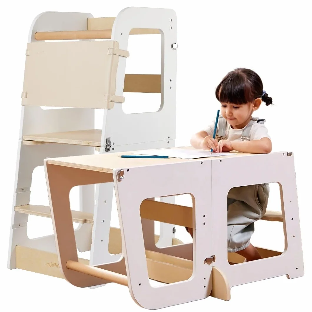 Tour d'Observation Enfant Montessori Convertible en Bureau - Tour d'apprentissage - Tour Observation Tabouret Haut pour Enfant 12 Mois à 6 Ans.