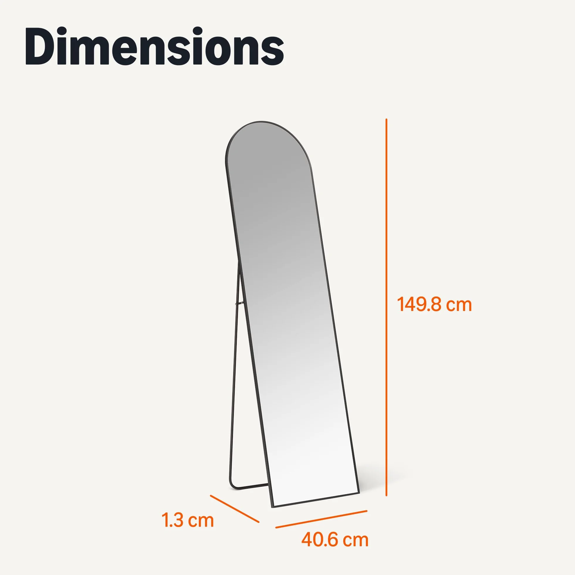 Amazon Basics Miroir Arche Pleine Longueur 149,9cm x 40,6cm, Fixation Murale, Noir