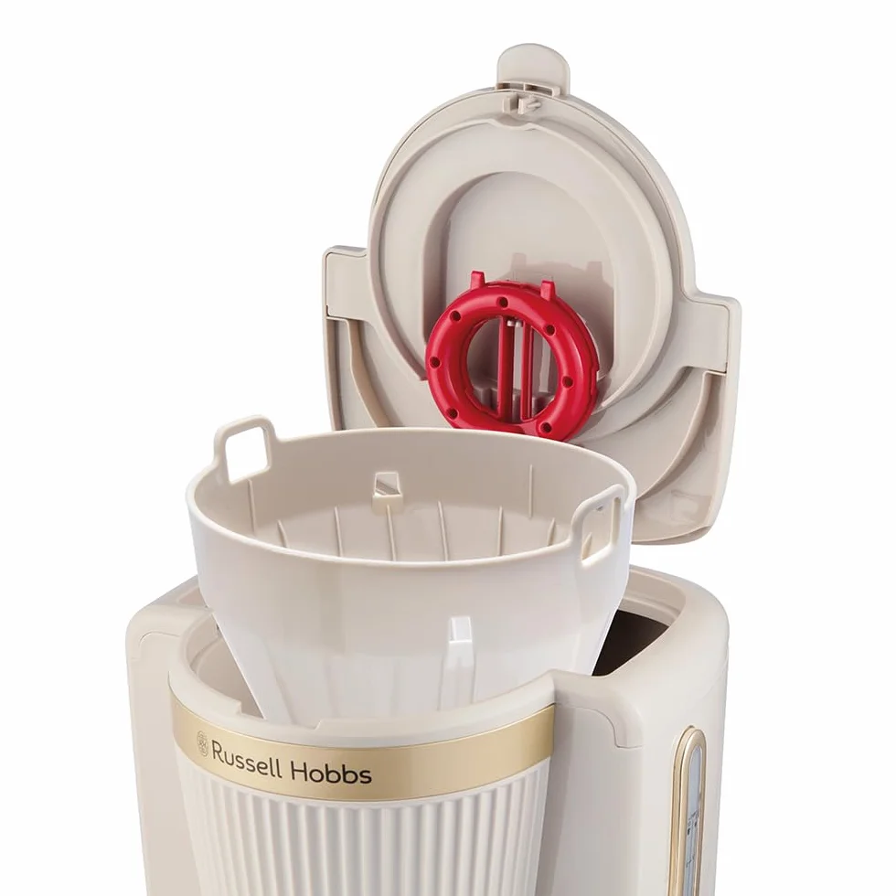 Russell Hobbs Cafetière filtre [1,25 L : 10-15 tasses, 1 100 W] Brontë Beige (technologie WhirlTech, anti-goutte, plaque chauffante, verseuse en verre, fonction pause et versement) 26781-56