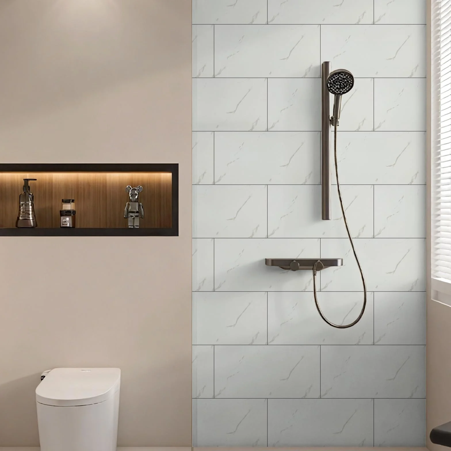 10 Pièces Credence Adhesive Cuisine 60 x 30 cm, Marbre Carrelage Adhesif Mural Salle de Bain PVC Blanc