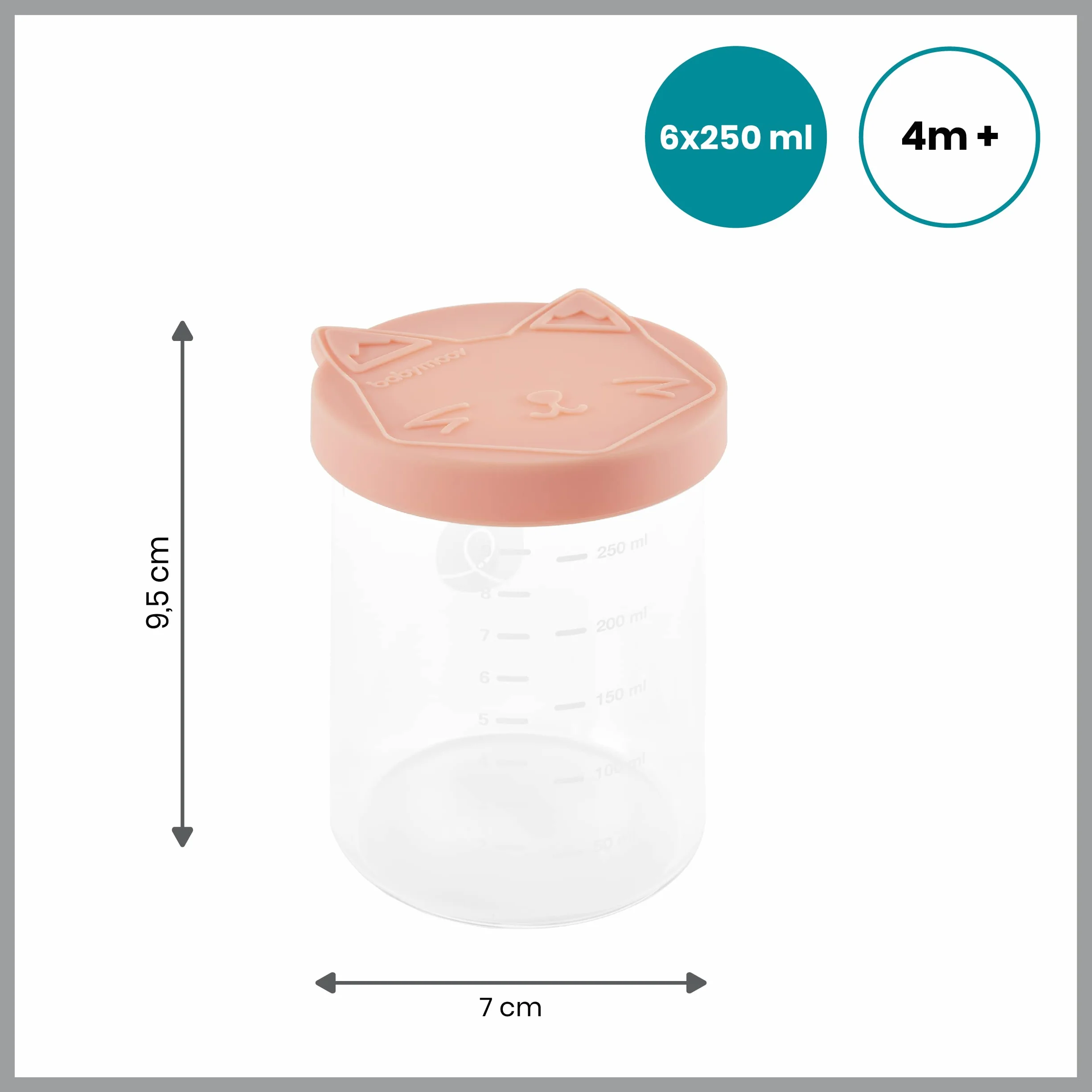 Babymoov ISY BOWLS 6 Pots de Conservation en Verre Borosilicate 250 ml Hermétiques