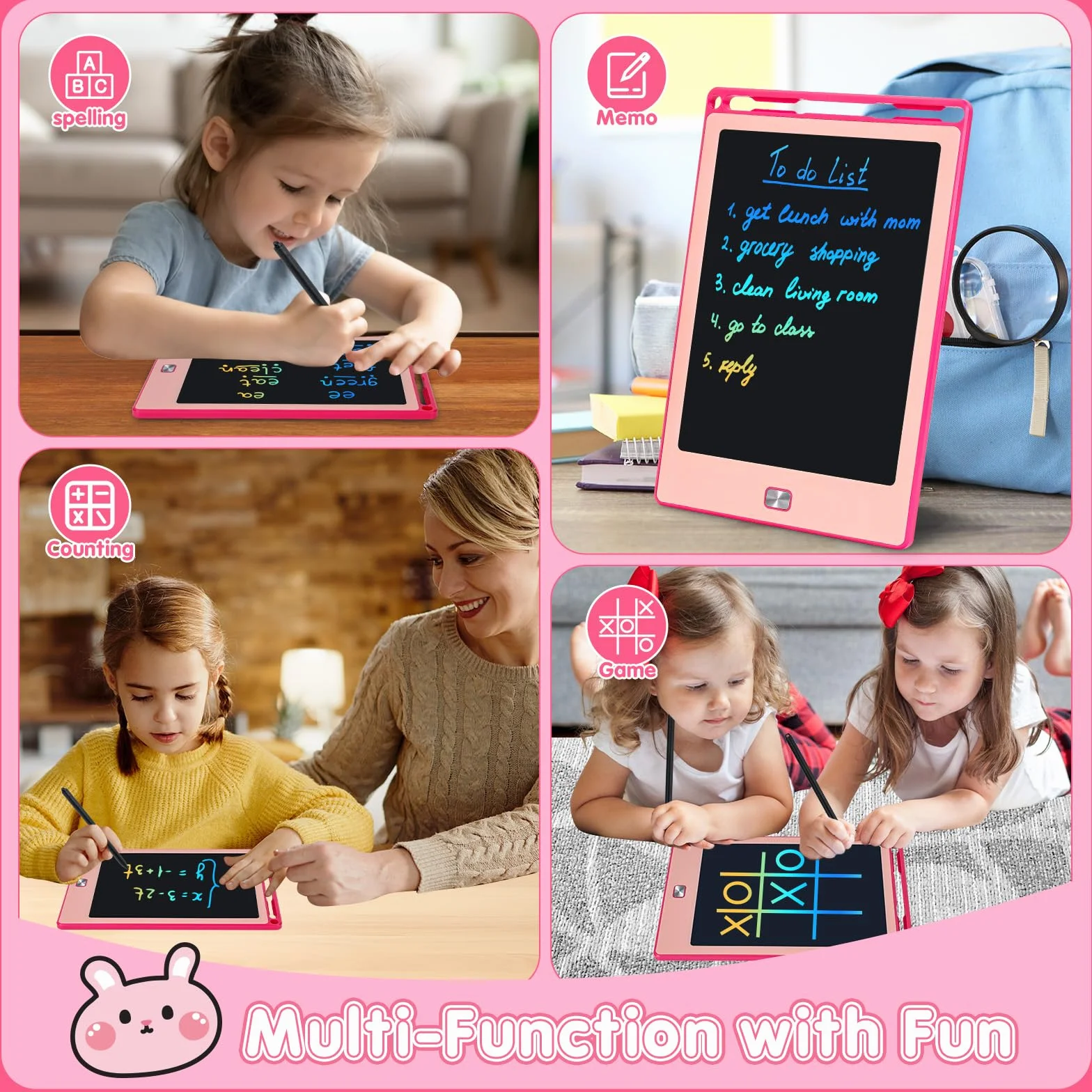 Tablette d'écriture LCD 8,5 Pouces, Ardoise Magique Réutilisable pour Enfants 3-10 ans Rose