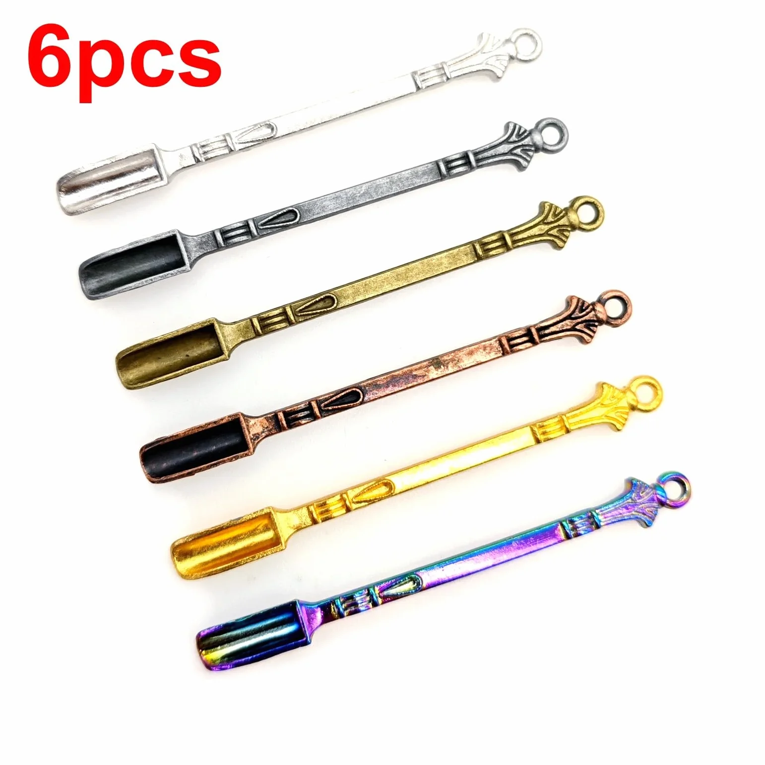 Lot de 6 mini cuillères à priser en métal pour poudre, épices, herbes et pendentif porte-clés DIY