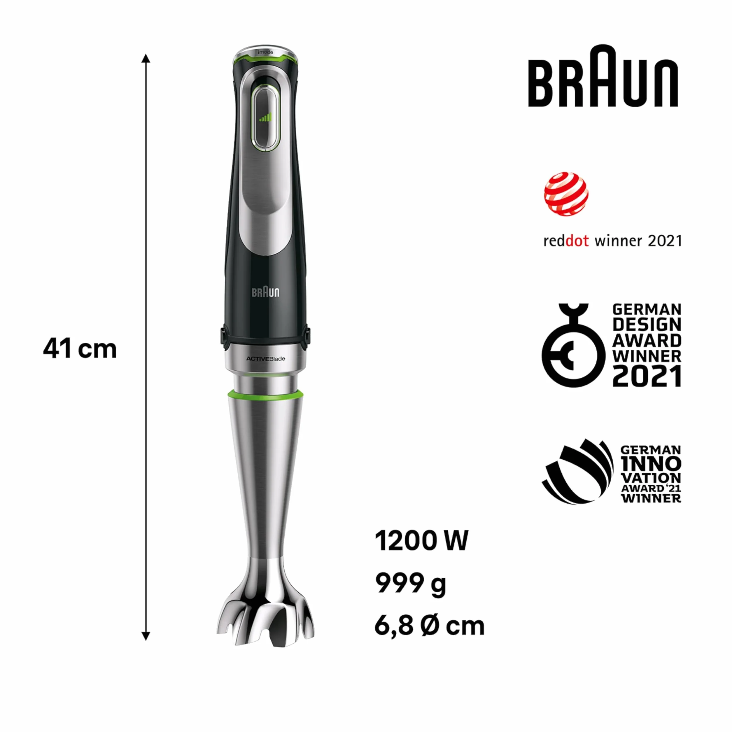 Braun MultiQuick 9 - Mixeur Plongeant, Anti Splash, Sélection Précise de la Vitesse, Active PowerDrive pour des Résultats Onctueux, Blender, Mini-hachoir, Verre Doseur 600mL, 1200W, Noir (MQ9147X)