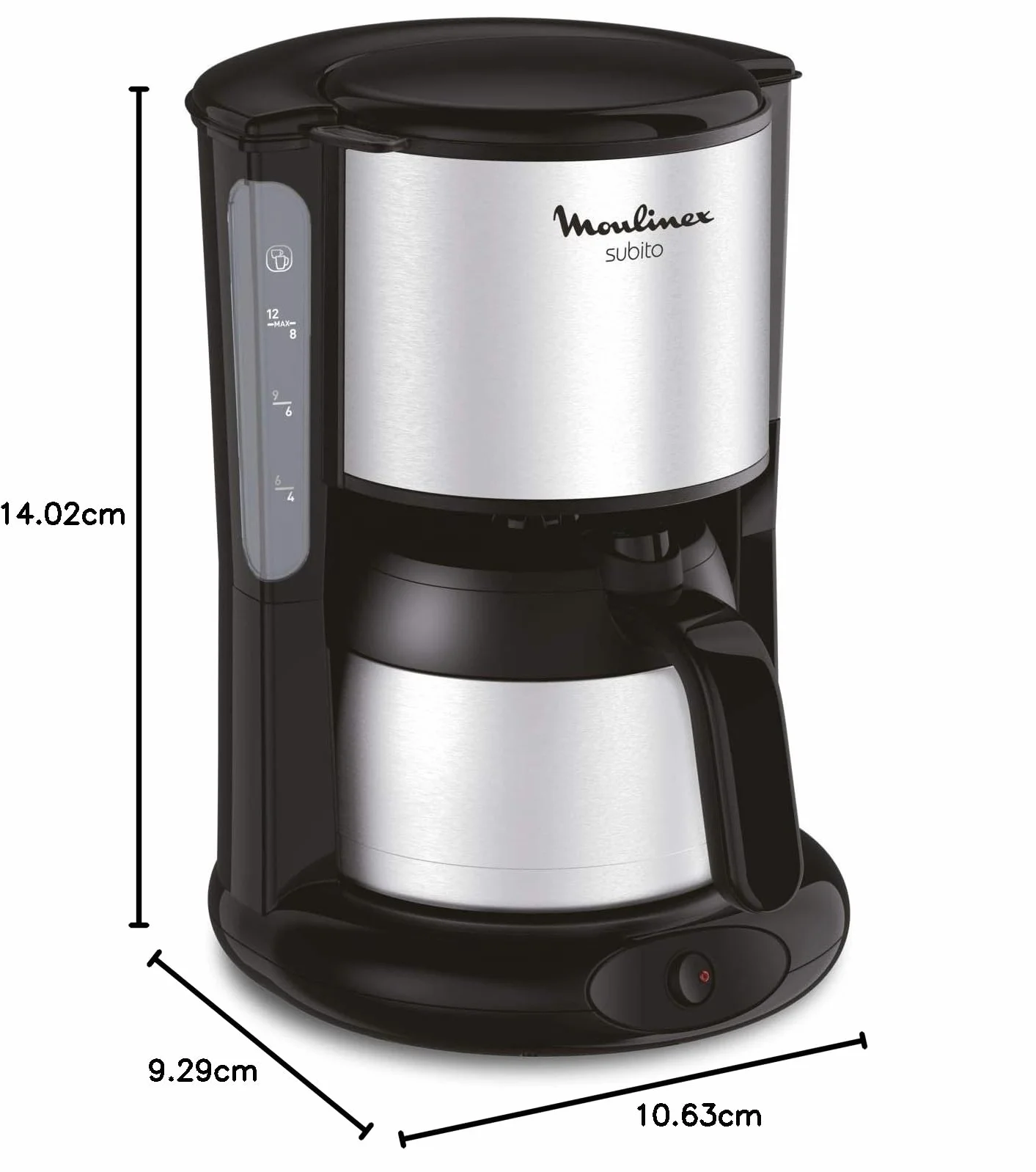 Moulinex FT360811 Cafetière Filtre Subito Isotherme 8-12 Tasses Verseuse Inox Anti-Goutte Maintien au Chaud 4 Heures 0.9l Café Noir