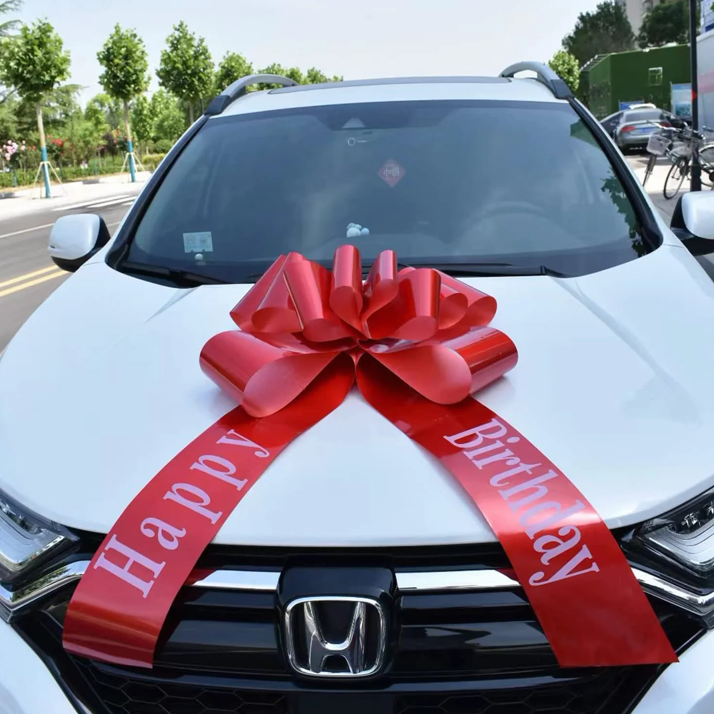 Grand nœud Rouge géant 58 cm pour Anniversaire Voiture Cadeau XL avec Rubans 185 cm