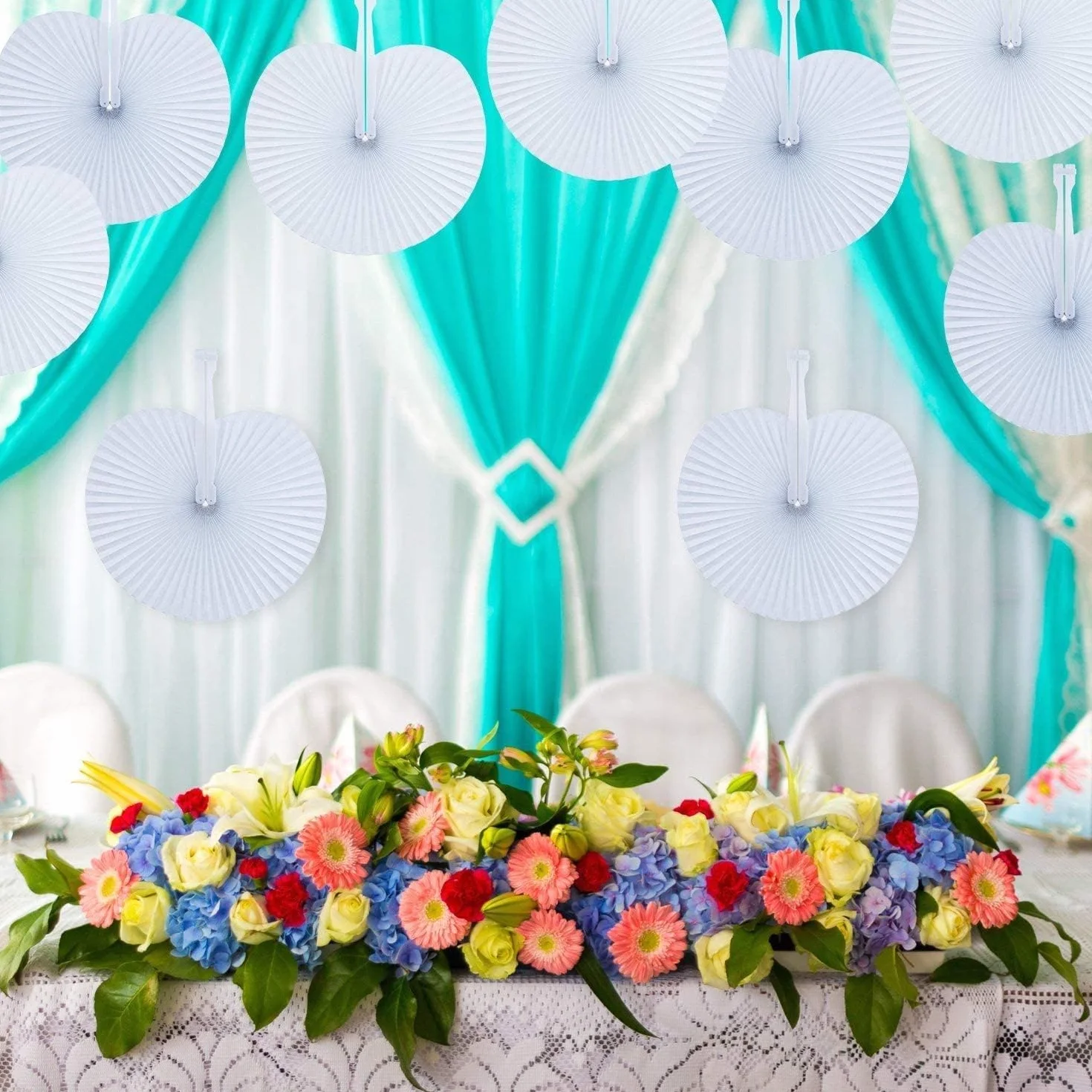 LATERN 72 Pièces Éventails Pliants en Papier, 25CM Éventails Ronds en Papie Ventilateurs Portatifs Chinois Éventails de Mariage Blancs avec Poignées en Plastique pour L'Été Mariage Anniversaire Fête