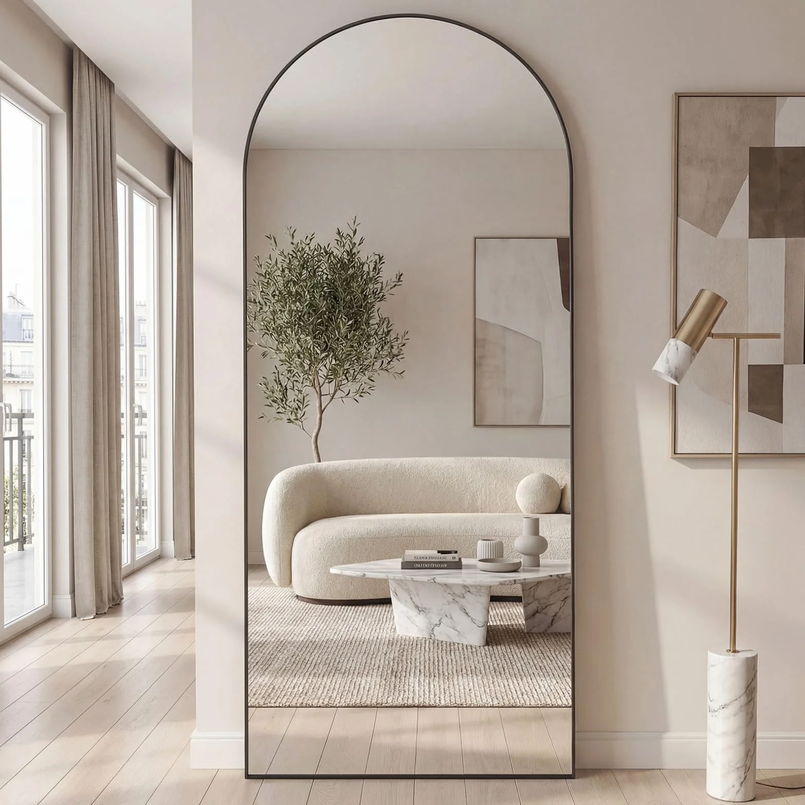Miroir sur Pied Mural 180x75cm Grand Miroir Pleine Longueur Verre Sécurité Cadre Aluminium Design Arche