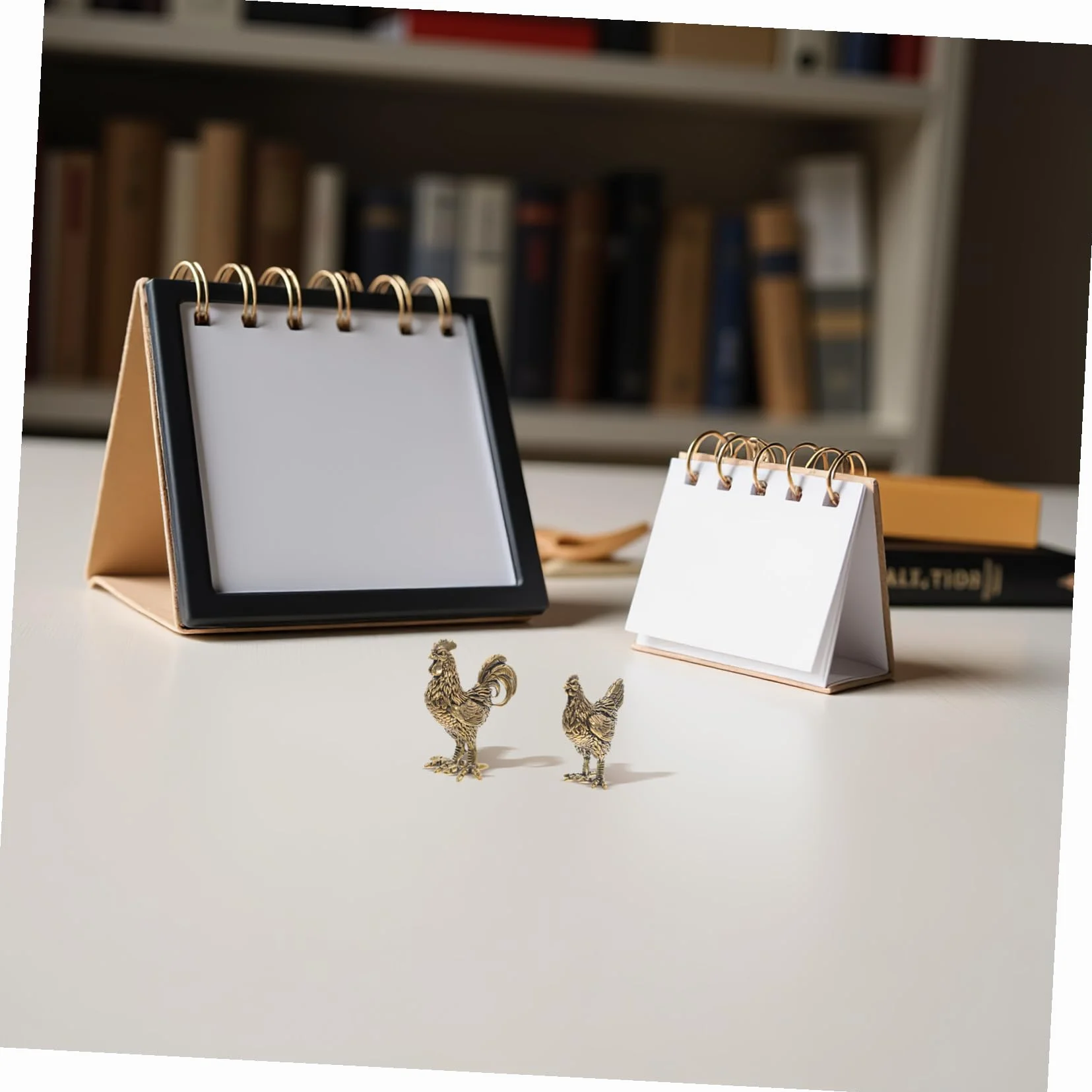 Lot de 2 figurines décoratives Feng Shui Coq et Poule en cuivre porte-bonheur