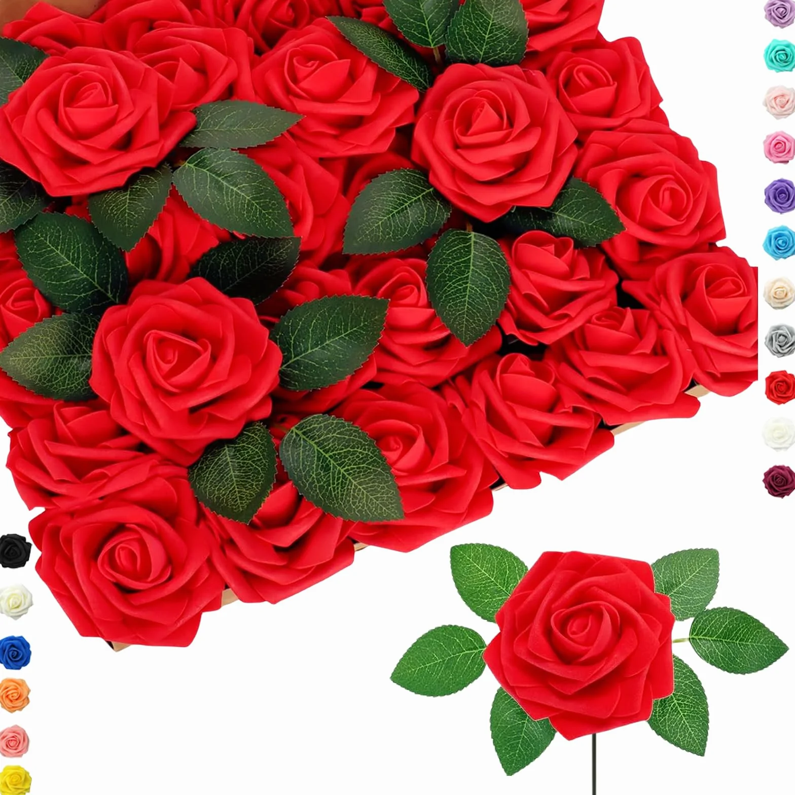 COSORO 25 pièces Fleurs Artificielles Rouges Fausses Roses avec Tiges Décoration Florale
