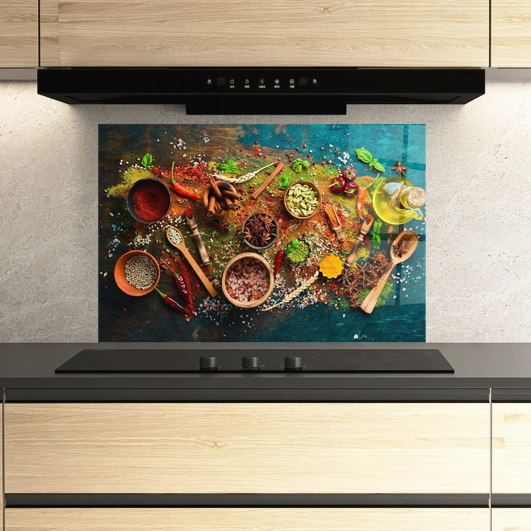 ARTHUB® Crédence de Cuisine en Verre 60x80 cm, Seasonings Mix | Protection Contre Les éclaboussures, Revêtement Mural en Carreaux, Plaque en Verre, Verre trempé, Aliments, Épices