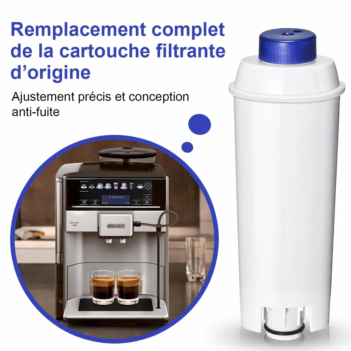 Filtre à eau Delonghi DLSC002 compatible ECAM Dinamica Magnifica S Rivelia ETAM Authentica Esam