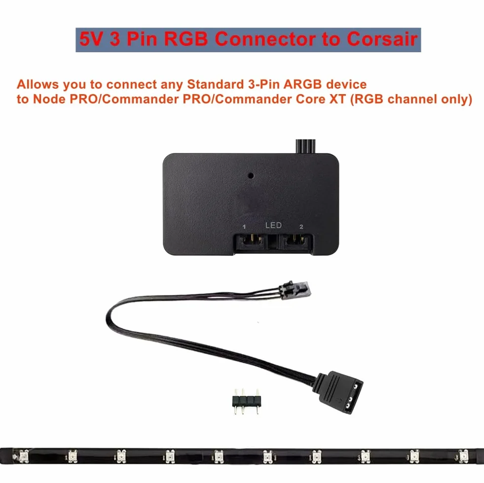 Kabel adaptera RGB do Corsair Lighting Node Pro, kabel konwertera do Corsair iCUE Commander Pro, podłączenie do dowolnych urządzeń ARGB 5 V, 3 piny