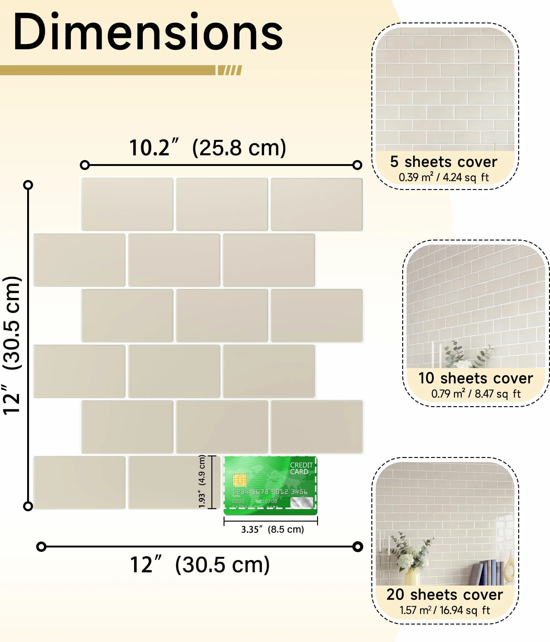 Faux Carrelage Adhésif Mural Crédence Style Métro Beige 3D 10 Pièces Cuisine Salle de Bain