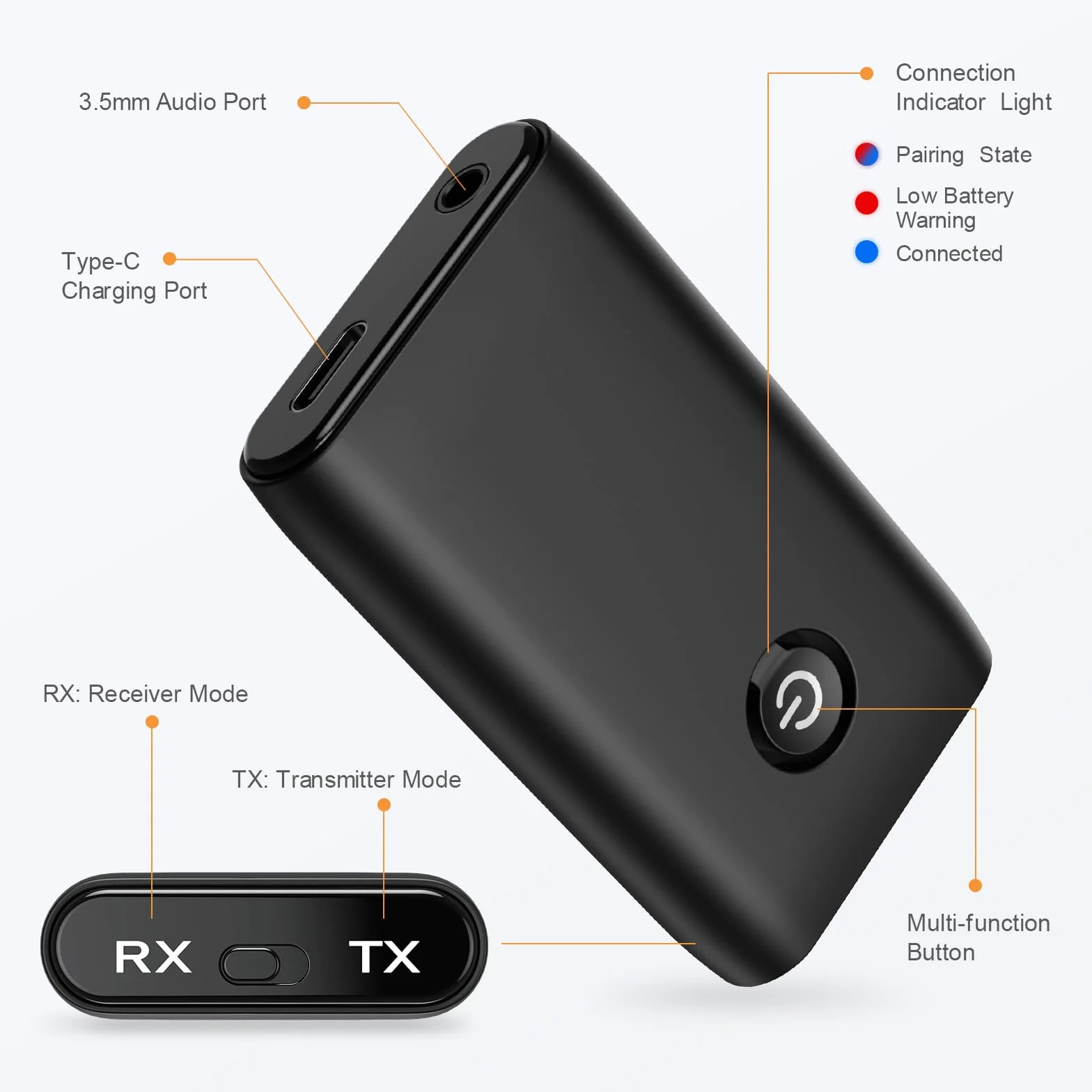 Nadajnik odbiornika Bluetooth, bezprzewodowy przenośny adapter Bluetooth 5.0, odbiornik nadajnik Bluetooth, odbiornik Bluetooth 2 w 1 do telewizora PC Słuchawki stereo