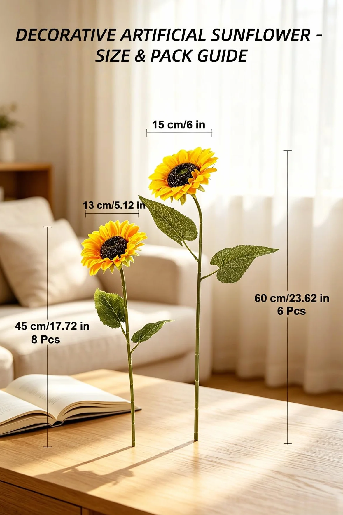 Tournesols Artificiels 8 Pcs 45 cm Fausses Fleurs Tournesol en Plastique pour Vases Hauts Décoration