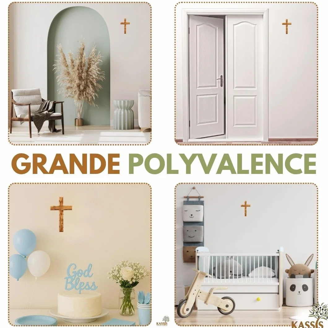 Croix murale en bois d'olivier 12 x 8 cm – Décoration pour confirmation, baptême