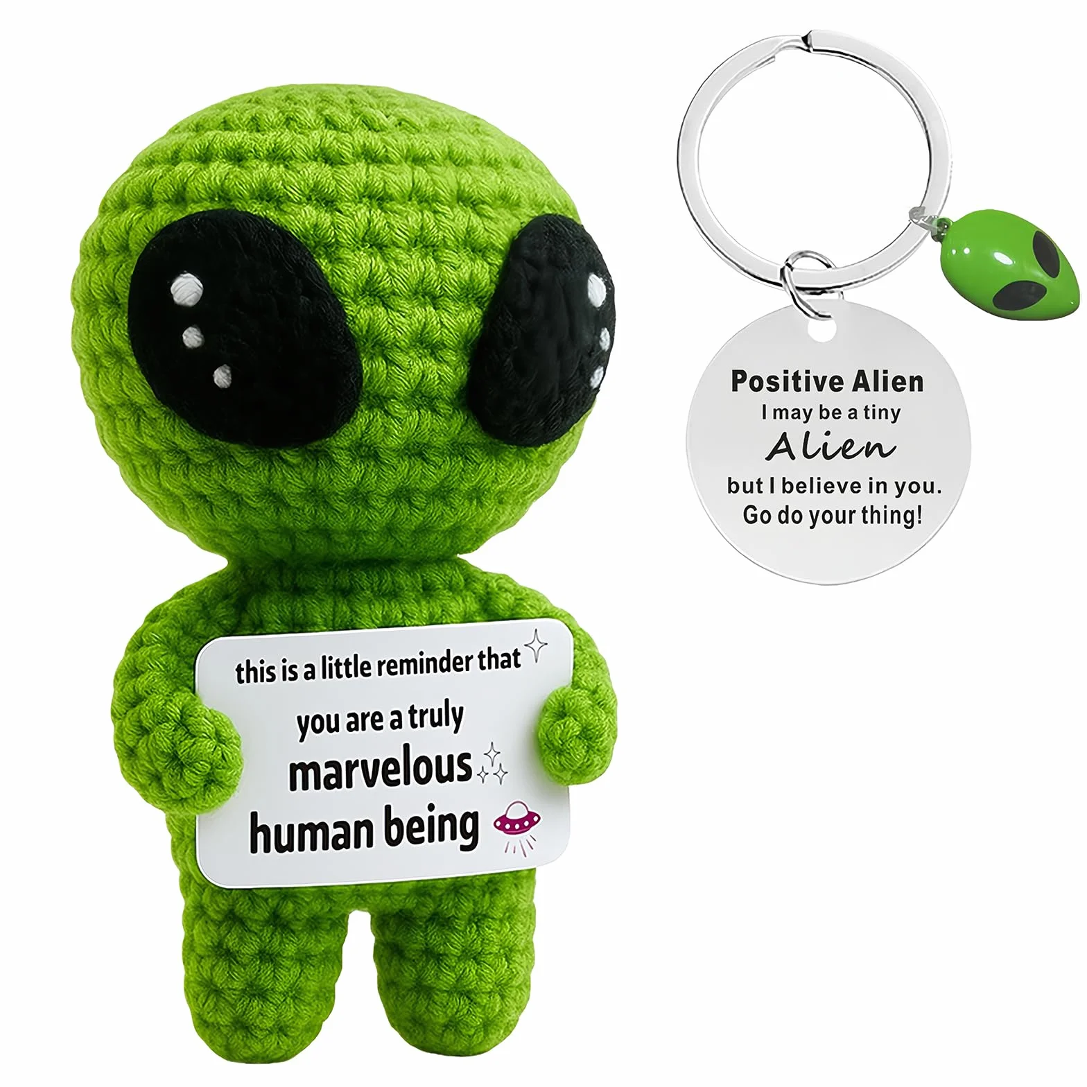 Poupée Peluche Pwsap Alien Tricotée Positive avec Porte-clés, Cadeau Créative pour Famille